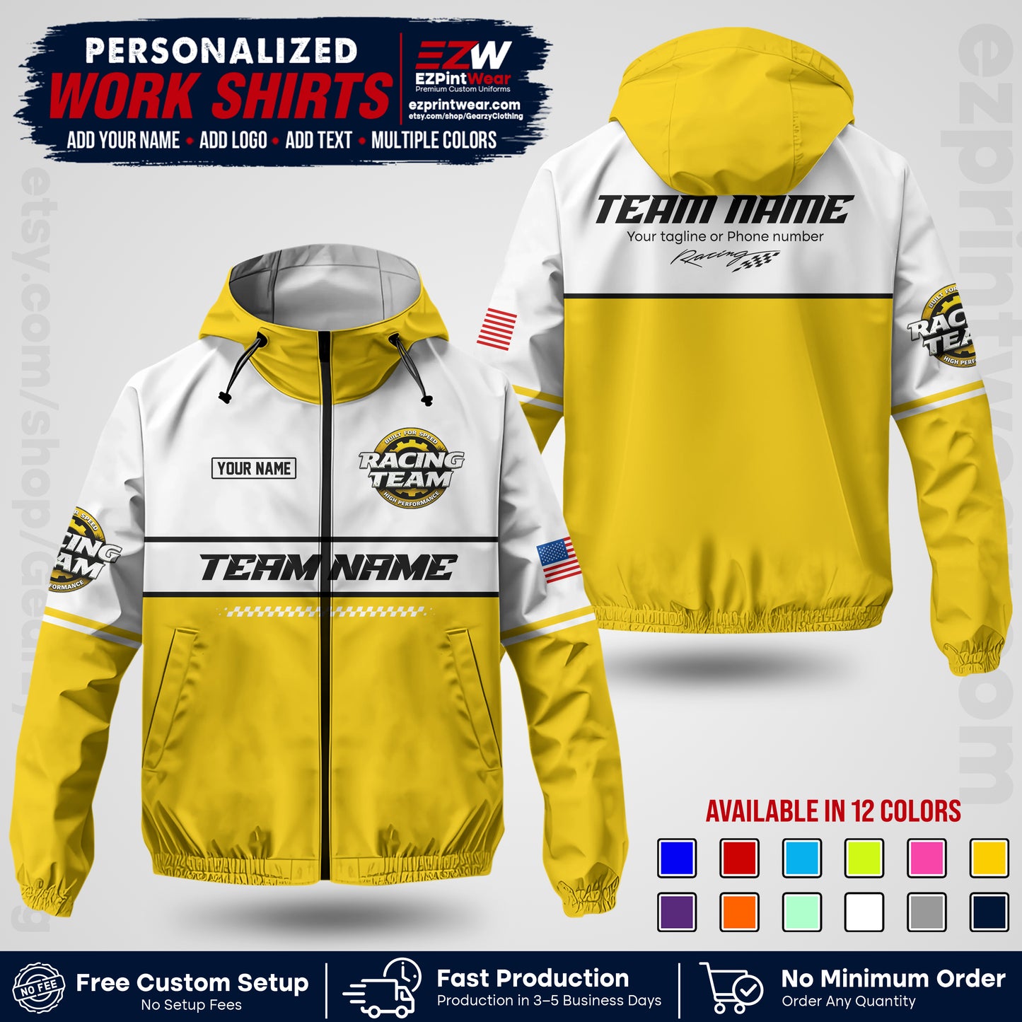 Custom Racing Windbreaker Jacket with Name, Logo & Text | Race Team Uniform | Motorsport Apparel RCJK12