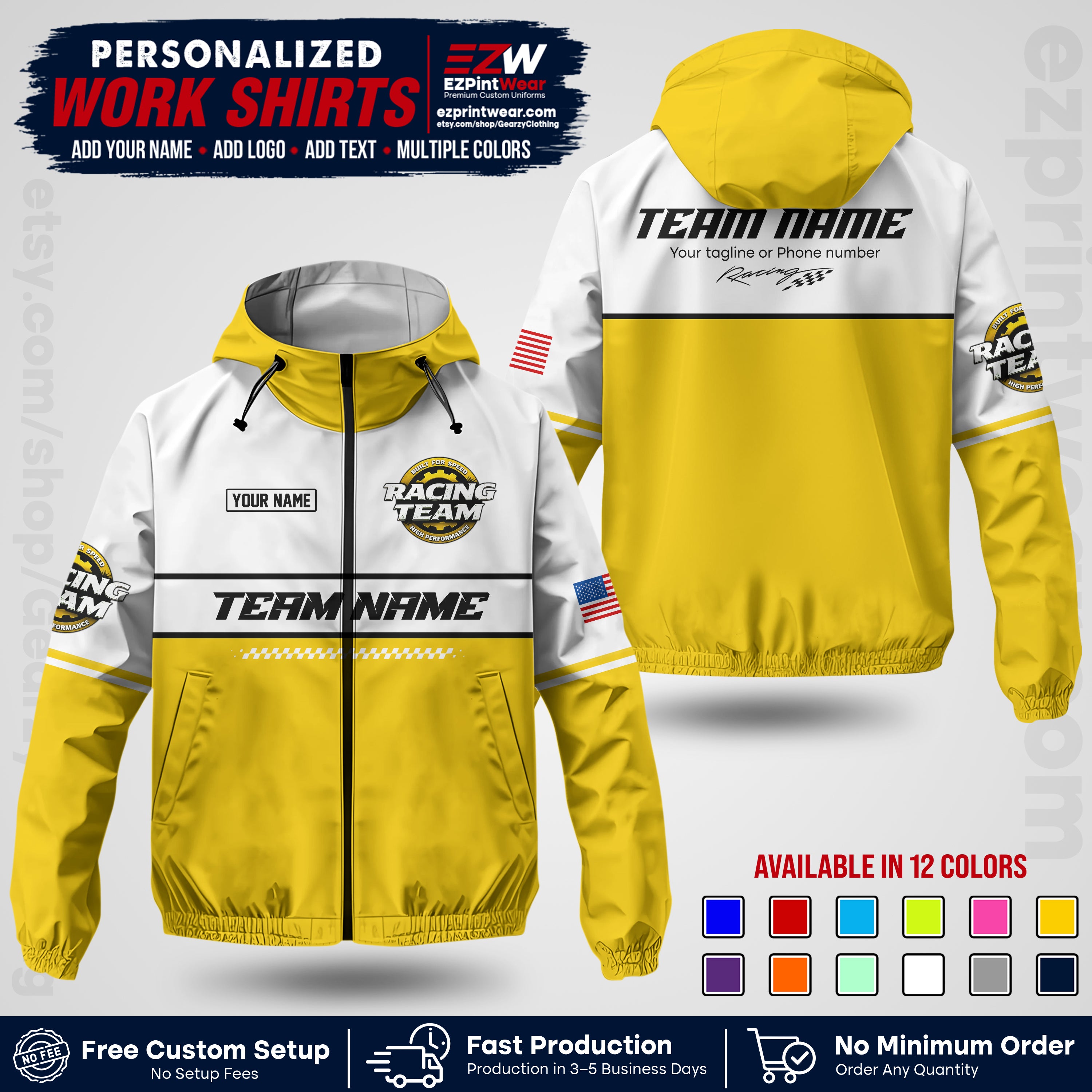 Custom Racing Windbreaker Jacket with Name, Logo & Text | Race Team Uniform | Motorsport Apparel RCJK12
