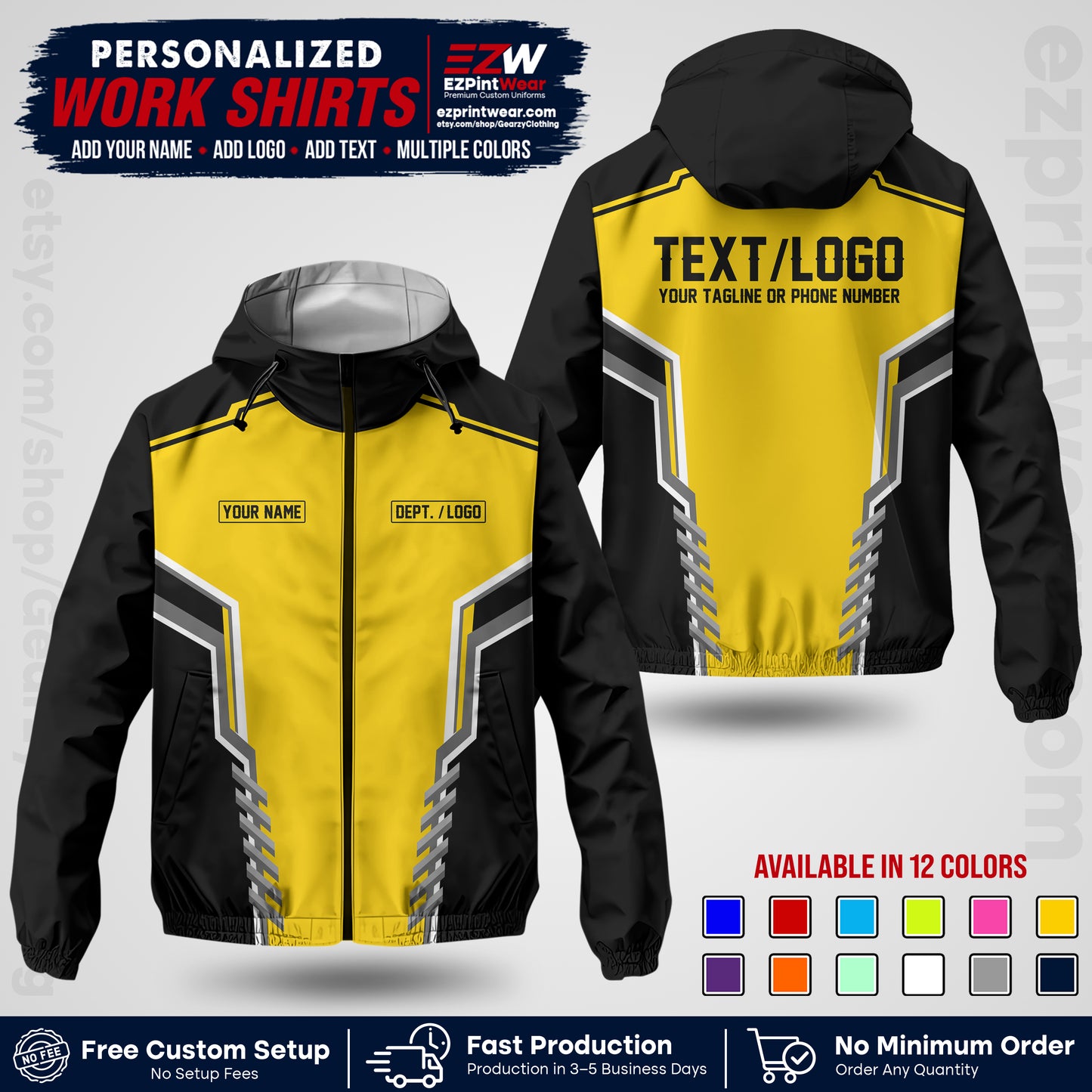 Custom Windbreaker Jacket with Name, Logo & Text, All Over Print Company Workwear, Employee Uniform WBJK15