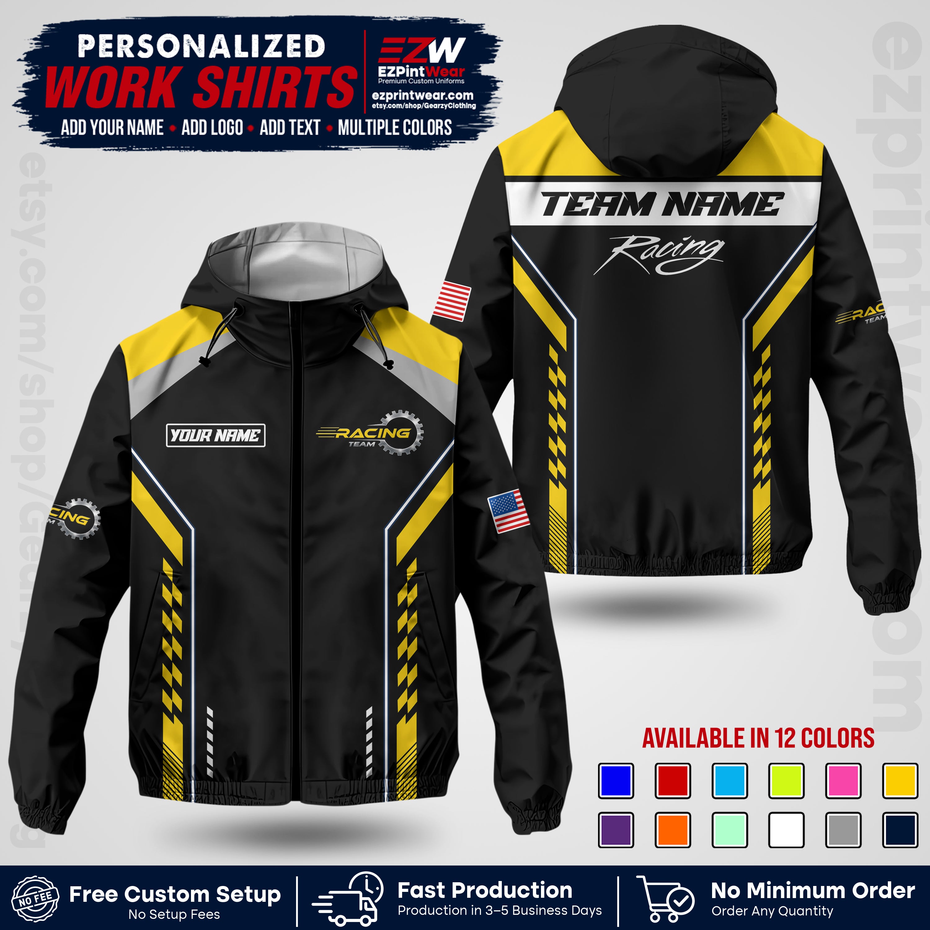 Custom Racing Windbreaker Jacket with Name, Logo & Text | Race Team Uniform | Motorsport Apparel RCJK13