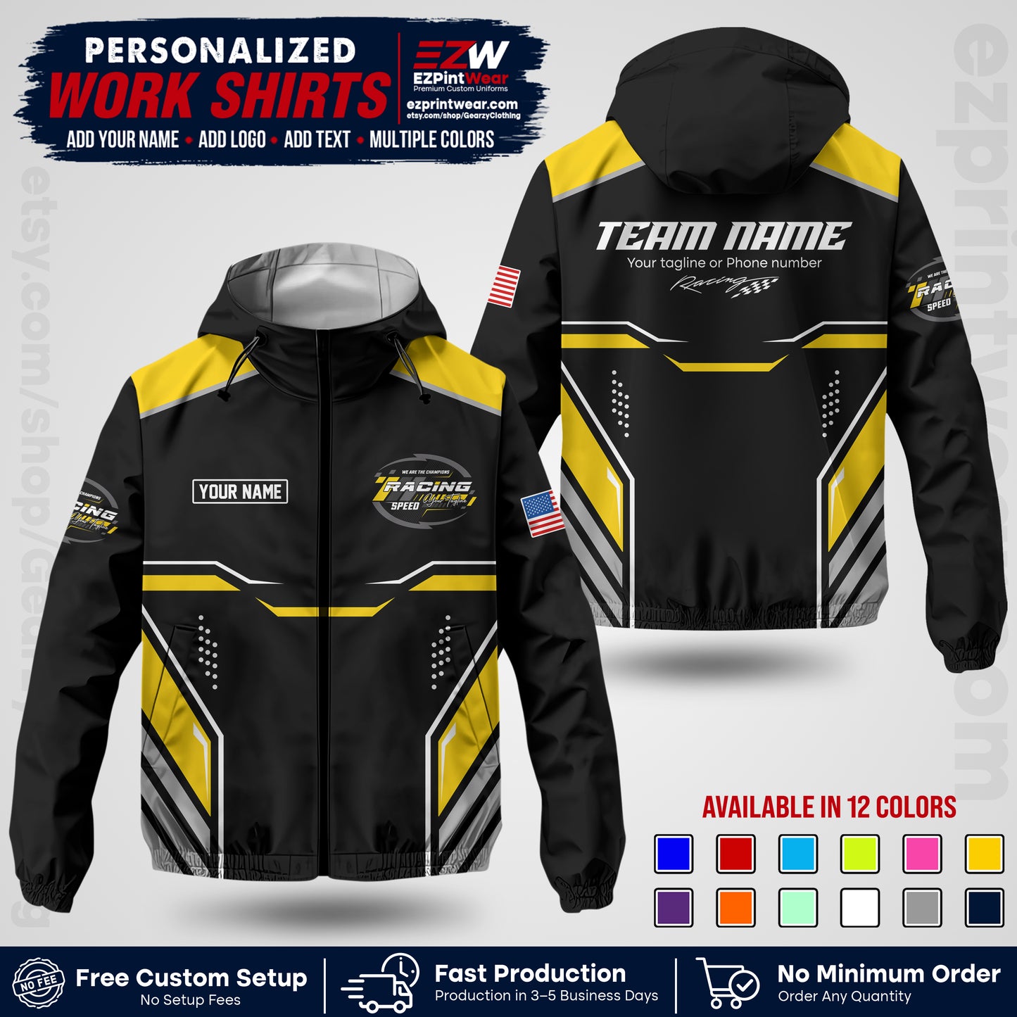 Custom Racing Windbreaker Jacket with Name, Logo & Text | Race Team Uniform | Motorsport Apparel RCJK10