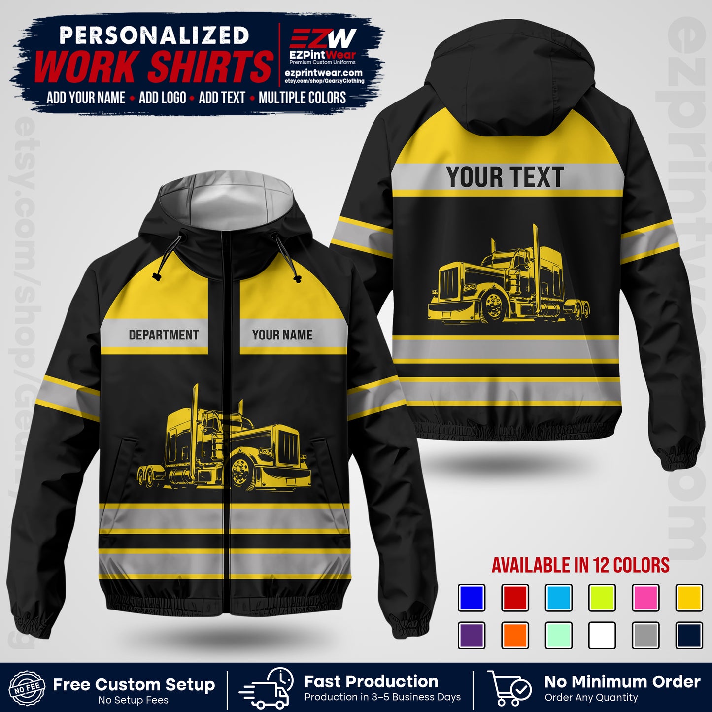 Personalized Trucking Windbreaker Jacket | Custom Company Workwear | Non-Reflective Reflective Style Safety Jacket | Company Uniform Jacket TWJK 02