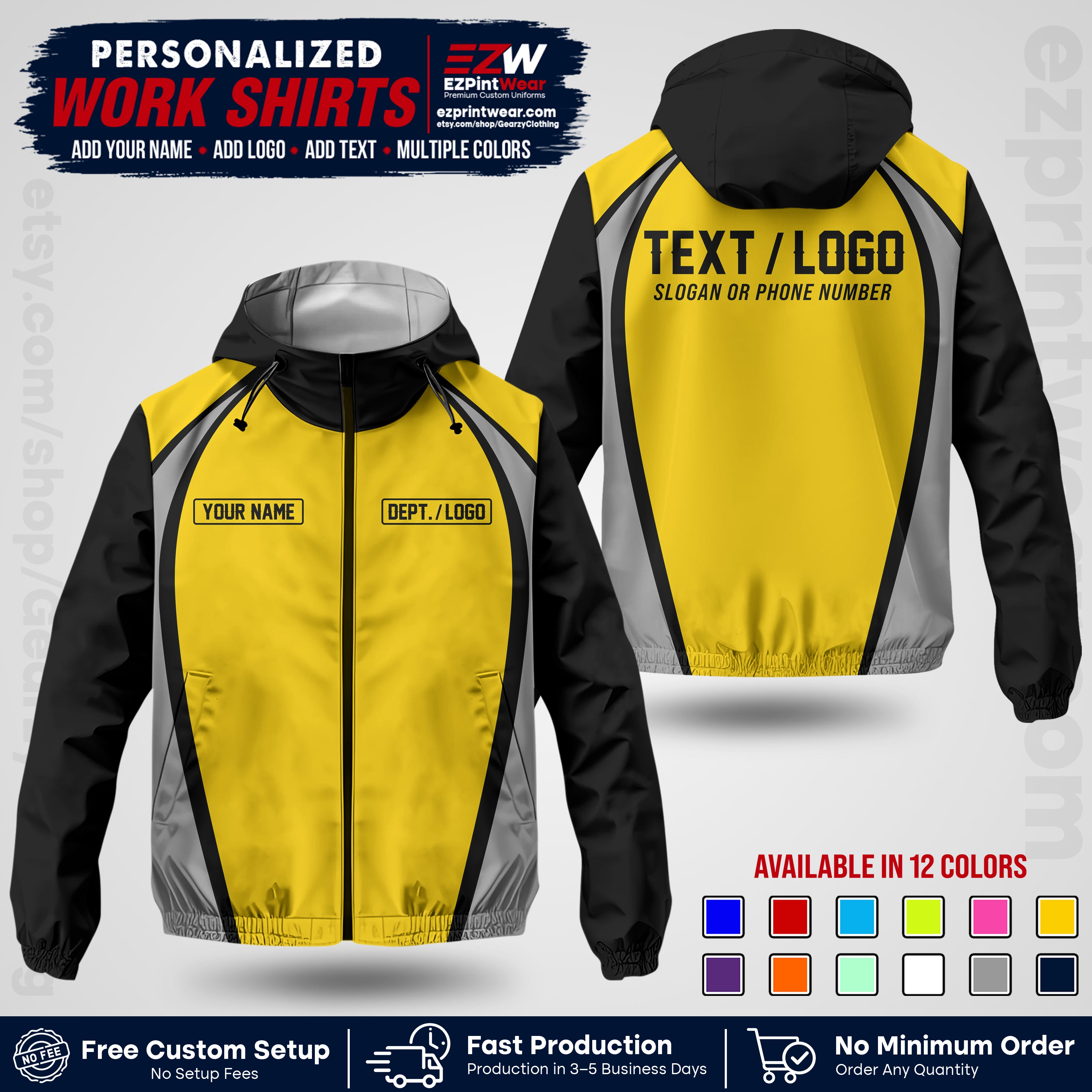Custom Windbreaker Jacket with Name, Logo & Text, All Over Print Company Workwear, Employee Uniform WBJK19 (Copy)