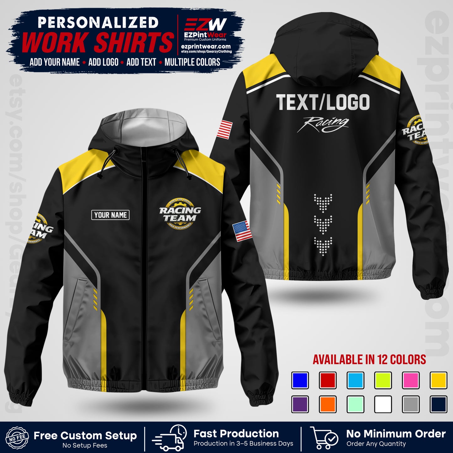 Custom Racing Windbreaker Jacket with Name, Logo & Text | Race Team Uniform | Motorsport Apparel RCJK09