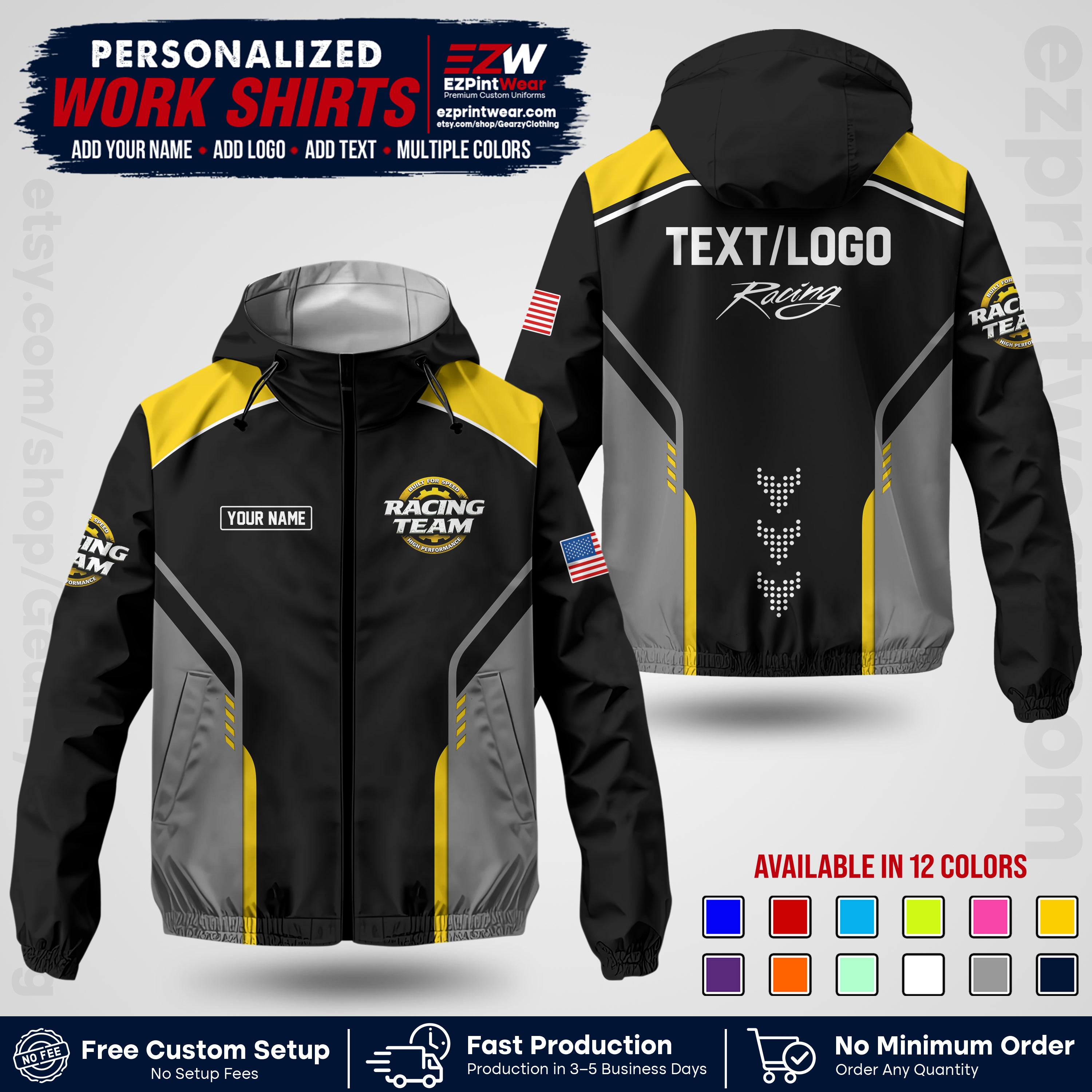 Custom Racing Windbreaker Jacket with Name, Logo & Text | Race Team Uniform | Motorsport Apparel RCJK09