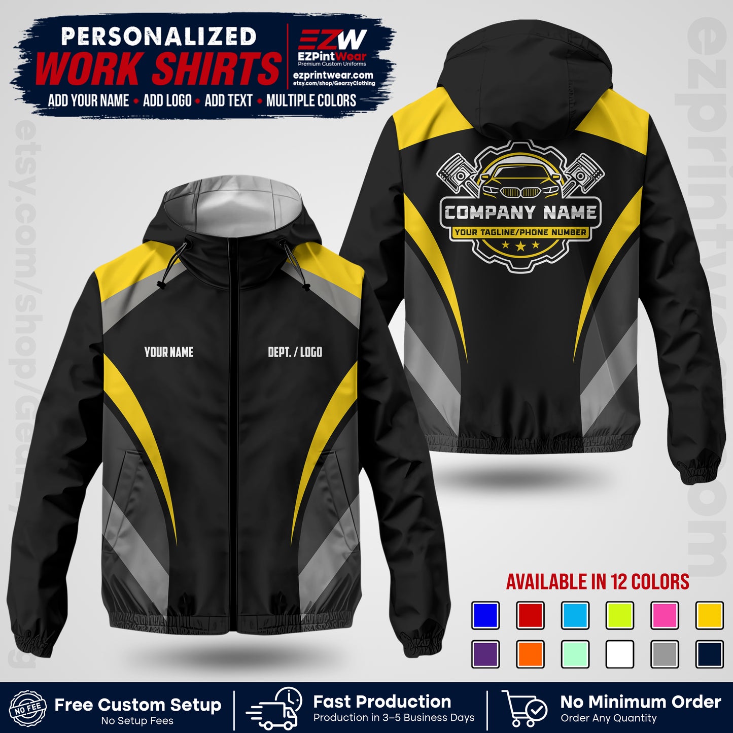 Custom Mechanic Work Shirt with Name, Logo & Text | Auto Shop Uniform | Company Workwear | Employee Uniform MCNJK05