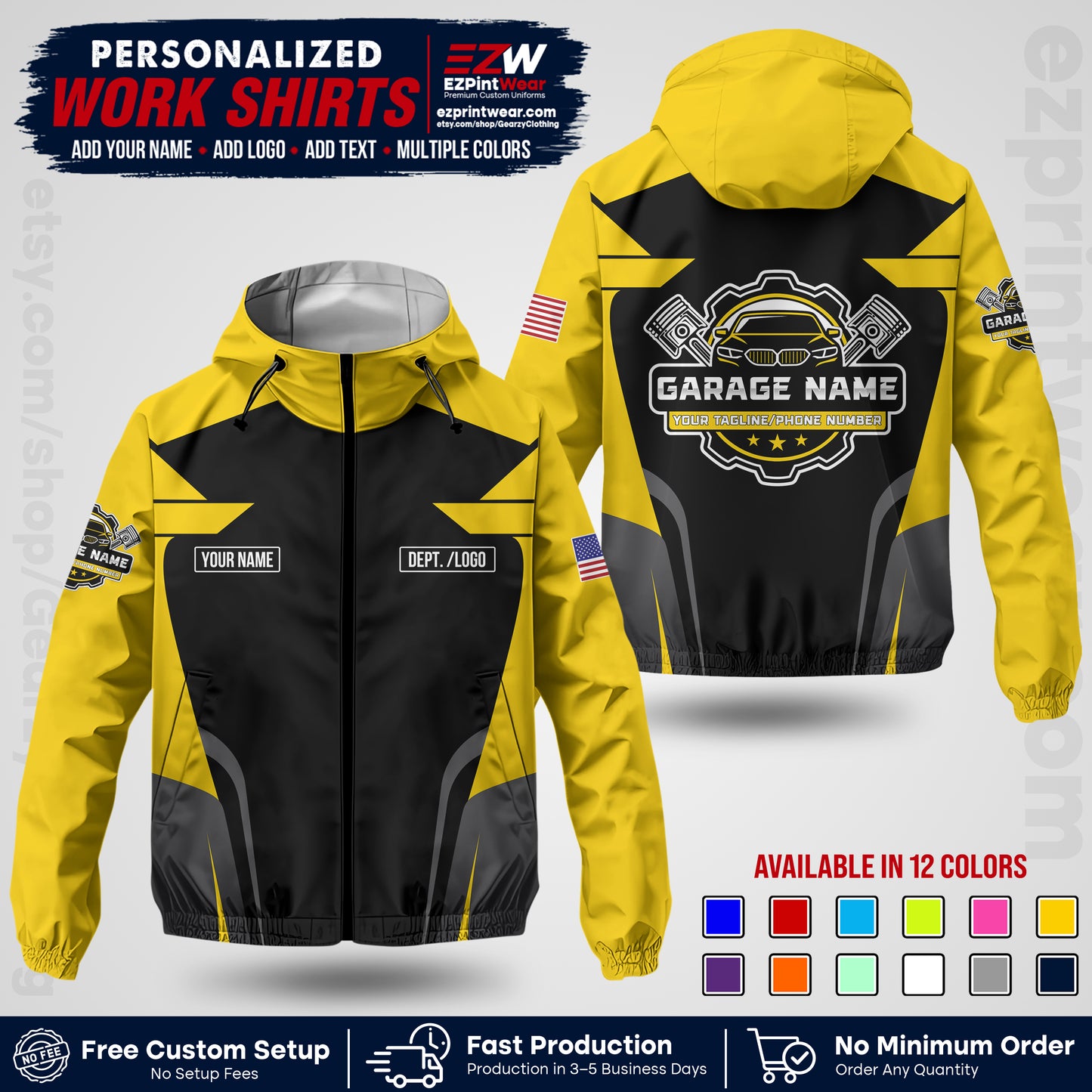 Custom Mechanic Work Shirt with Name, Logo & Text | Auto Shop Uniform | Company Workwear | Employee Uniform MCNJK04