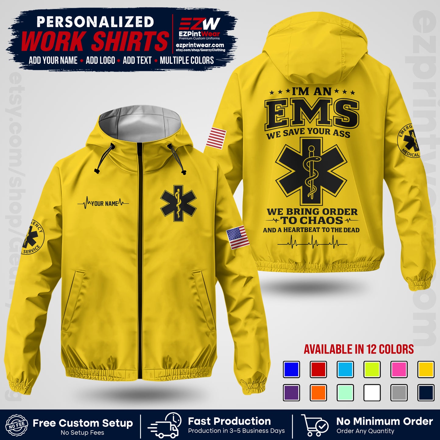 Custom EMS Windbreaker Jacket with Name, Logo & Text | EMS Team Uniform | EMS Apparel EMSJK 05