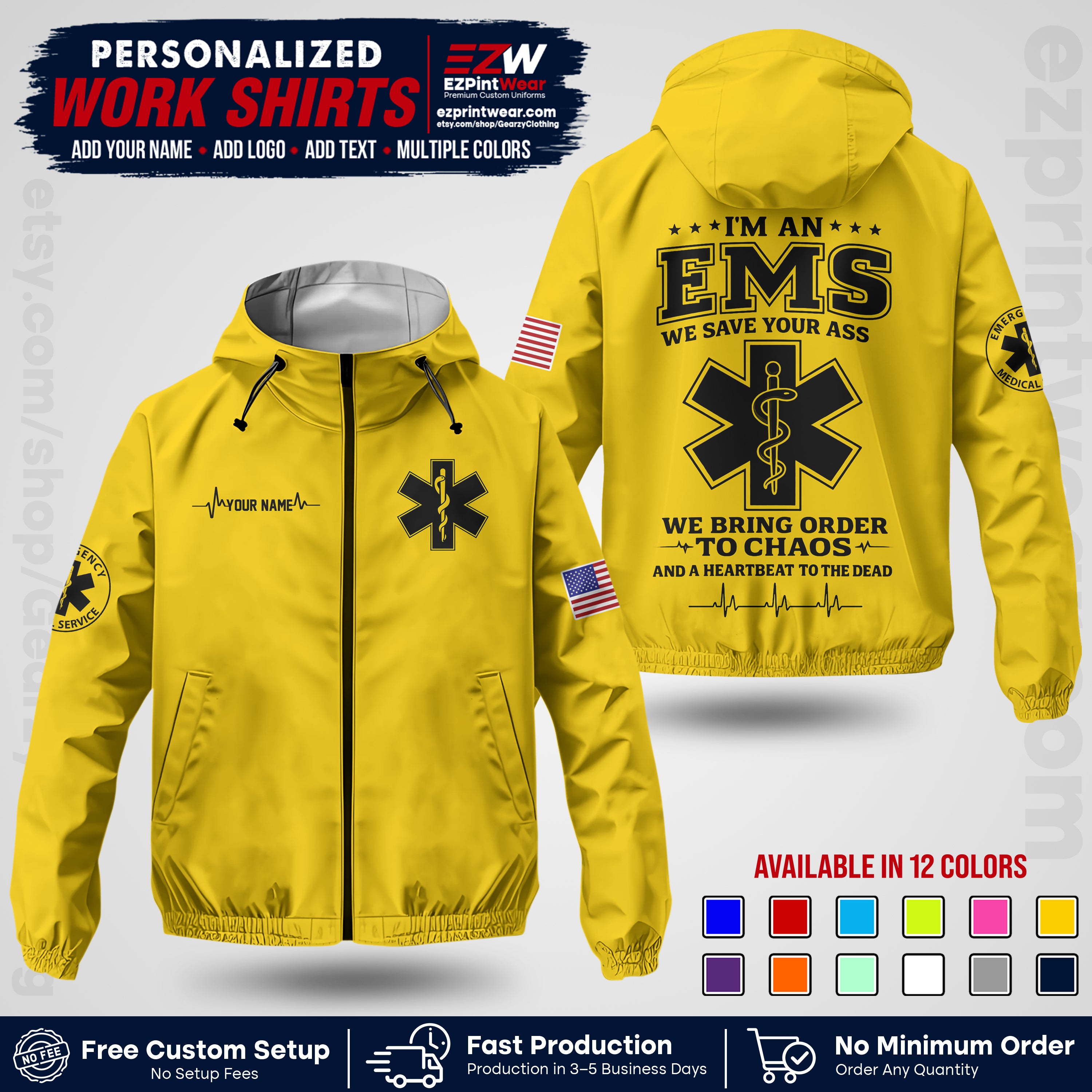 Custom EMS Windbreaker Jacket with Name, Logo & Text | EMS Team Uniform | EMS Apparel EMSJK 05