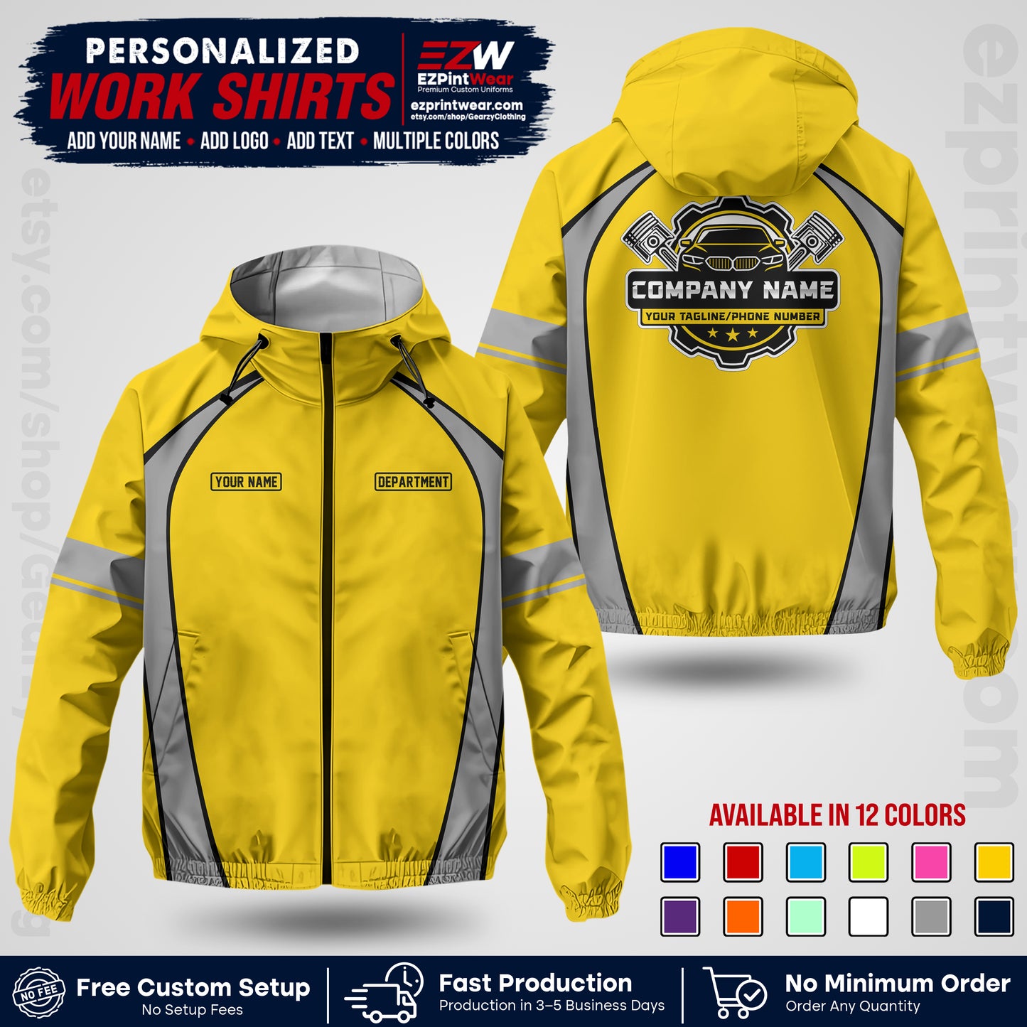 Custom Mechanic Work Shirt with Name, Logo & Text | Auto Shop Uniform | Company Workwear | Employee Uniform MCNJK09