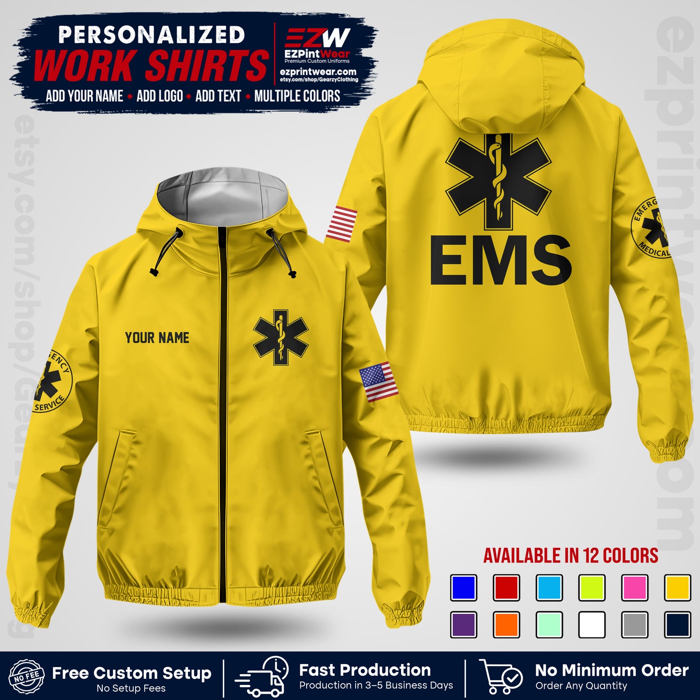 Custom EMS Windbreaker Jacket with Name, Logo & Text | EMS Team Uniform | EMS Apparel EMSJK 02