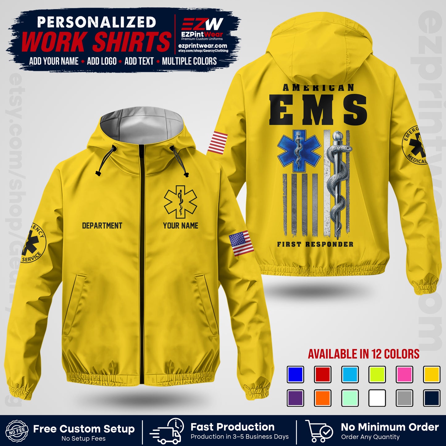 Custom EMS Windbreaker Jacket with Name, Logo & Text | EMS Team Uniform | EMS Apparel EMSJK 03