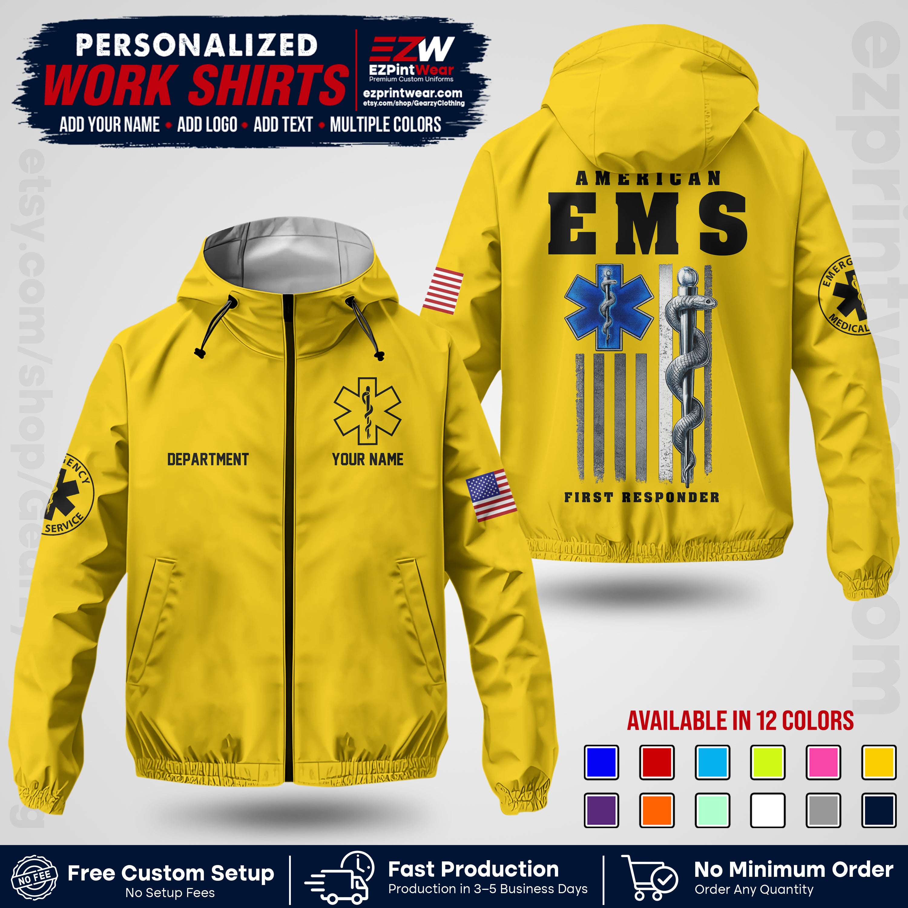 Custom EMS Windbreaker Jacket with Name, Logo & Text | EMS Team Uniform | EMS Apparel EMSJK 03