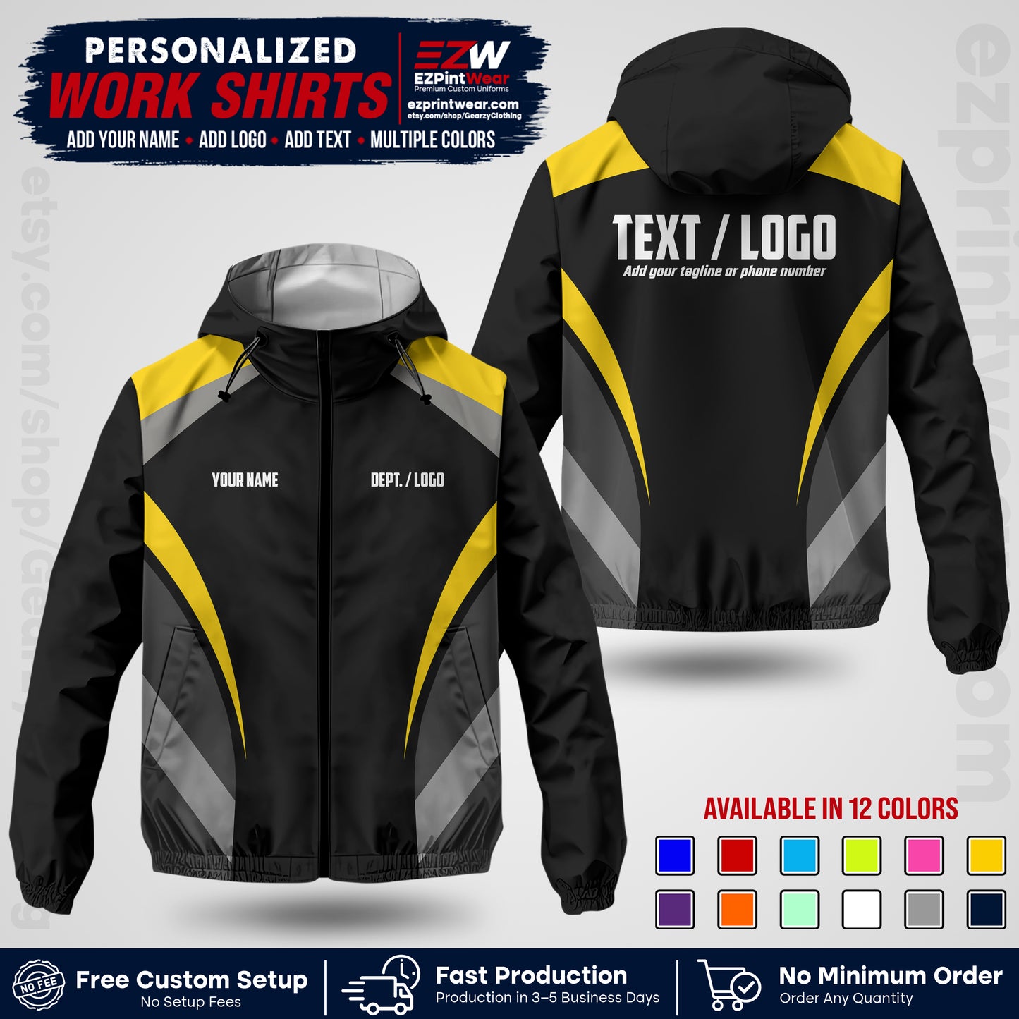 Custom Windbreaker Jacket with Name, Logo & Text, All Over Print Company Workwear, Employee Uniform WBJK04