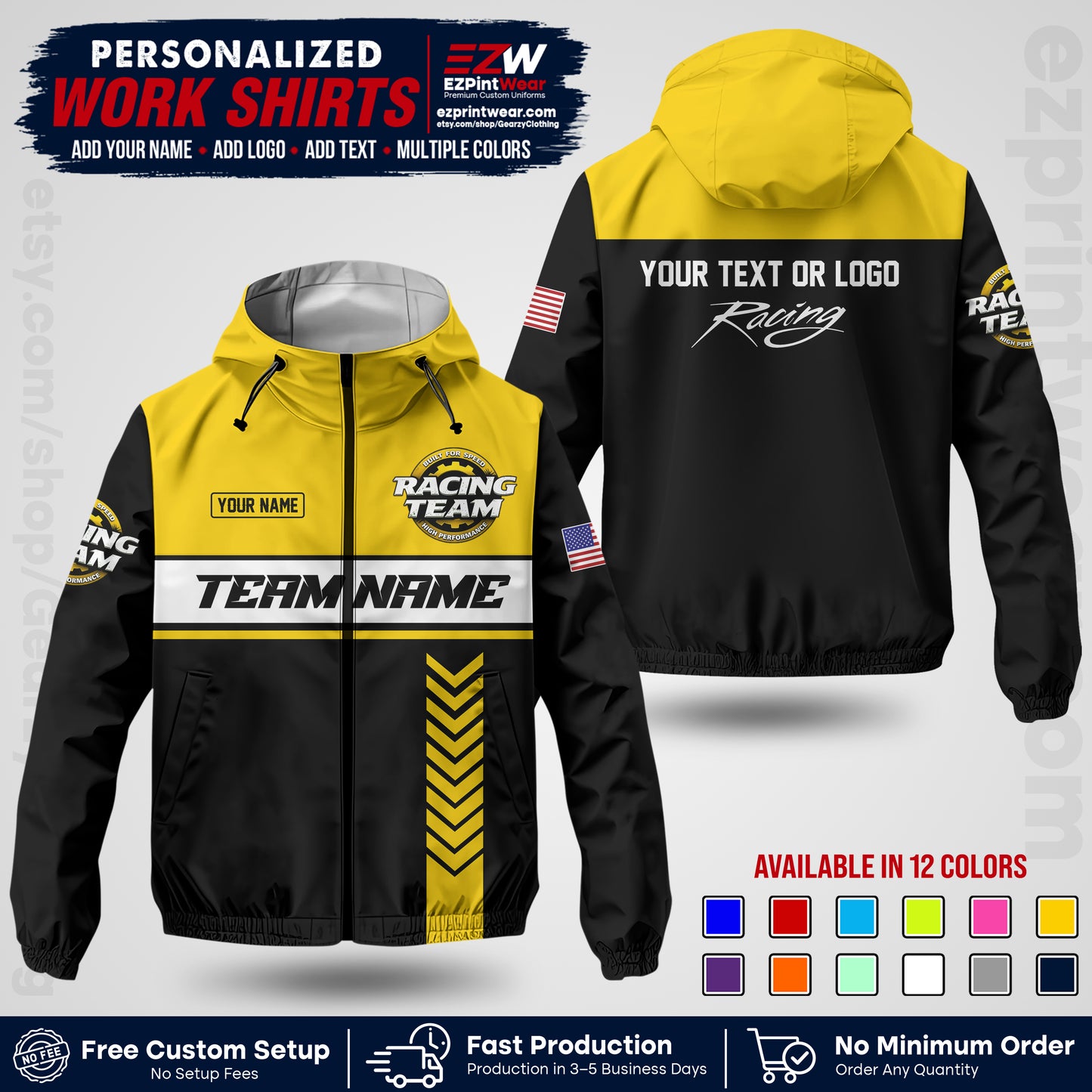 Custom Racing Windbreaker Jacket with Name, Logo & Text | Race Team Uniform | Motorsport Apparel RCJK02