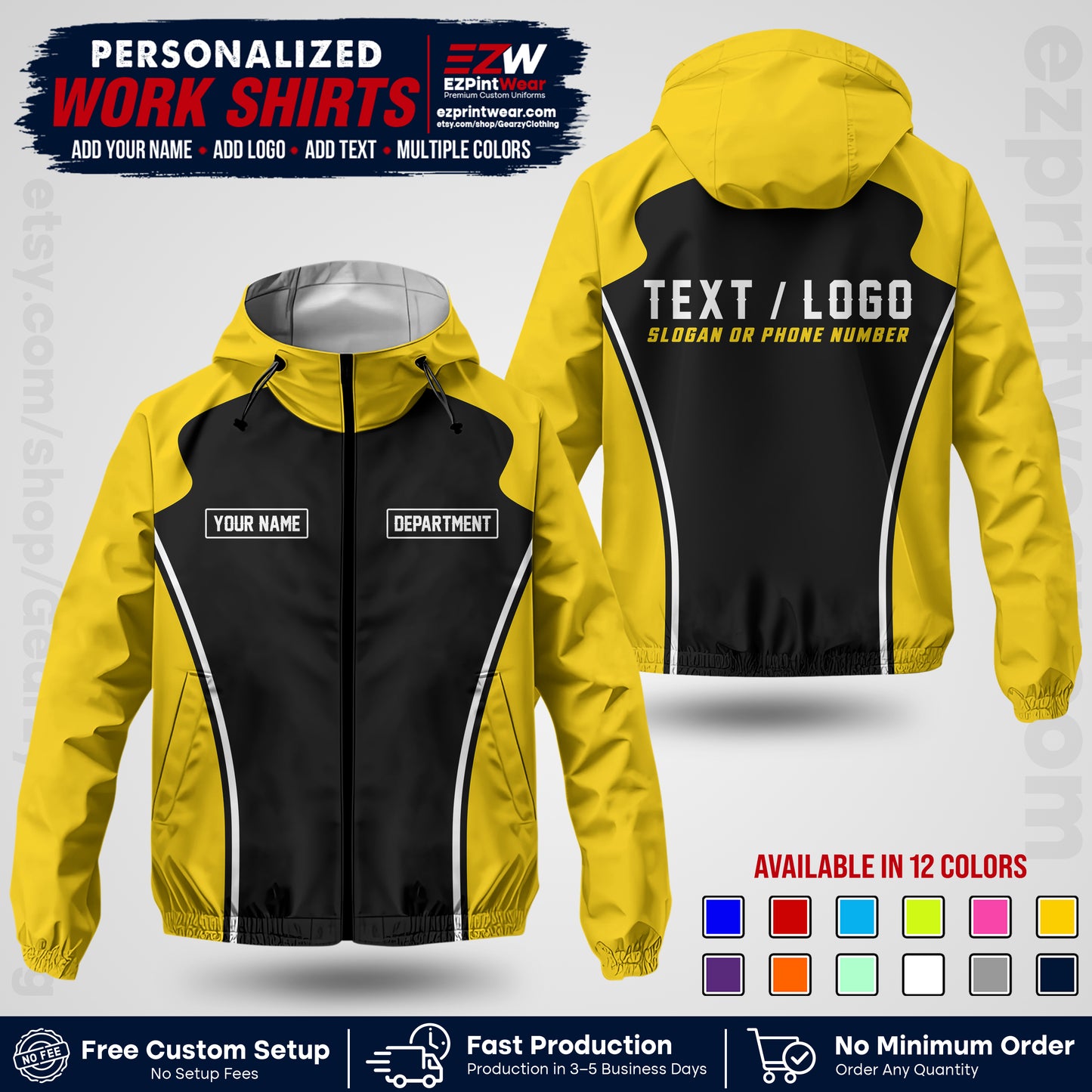 Custom Windbreaker Jacket with Name, Logo & Text, All Over Print Company Workwear, Employee Uniform WBJK16