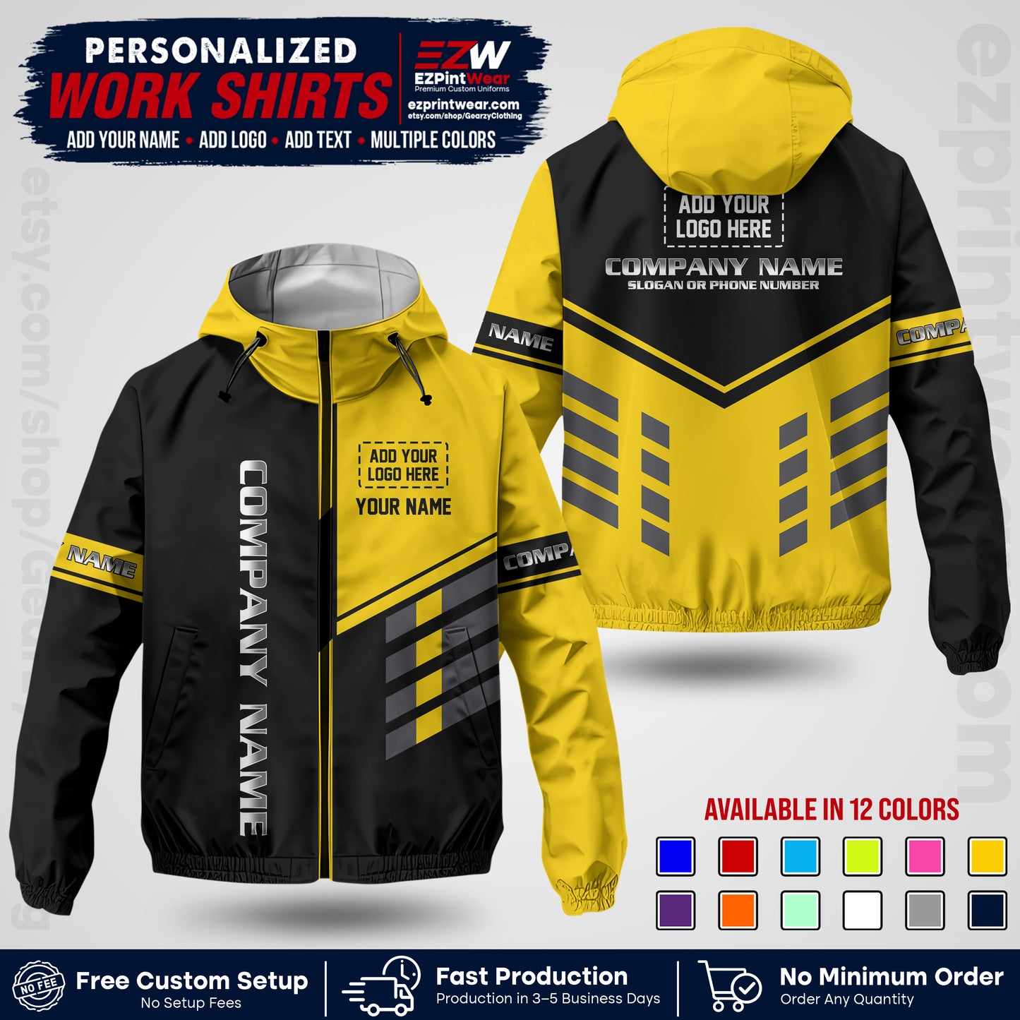 Custom Windbreaker Jacket with Name, Logo & Text, All Over Print Company Workwear, Employee Uniform WBJK09