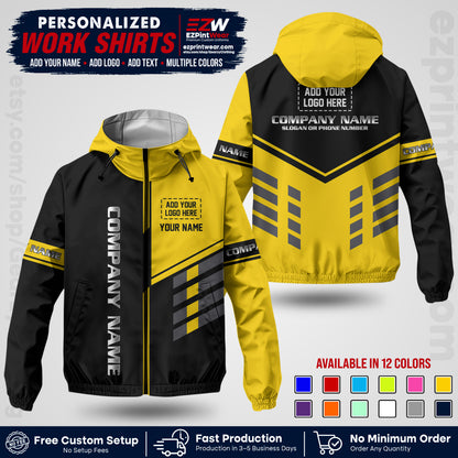 Custom Windbreaker Jacket with Name, Logo & Text, All Over Print Company Workwear, Employee Uniform WBJK09