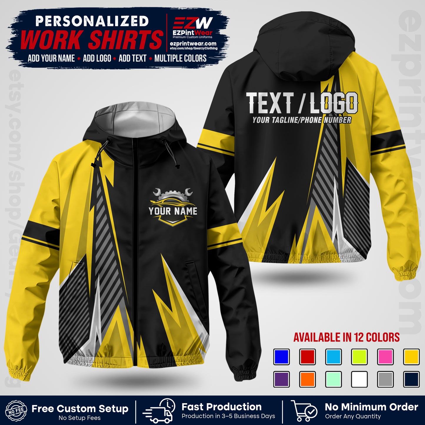 Custom Mechanic Work Shirt with Name, Logo & Text | Auto Shop Uniform | Company Workwear | Employee Uniform MCNJK01