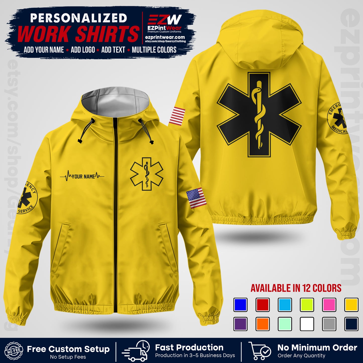 Custom EMS Windbreaker Jacket with Name, Logo & Text | EMS Team Uniform | EMS Apparel EMSJK 04
