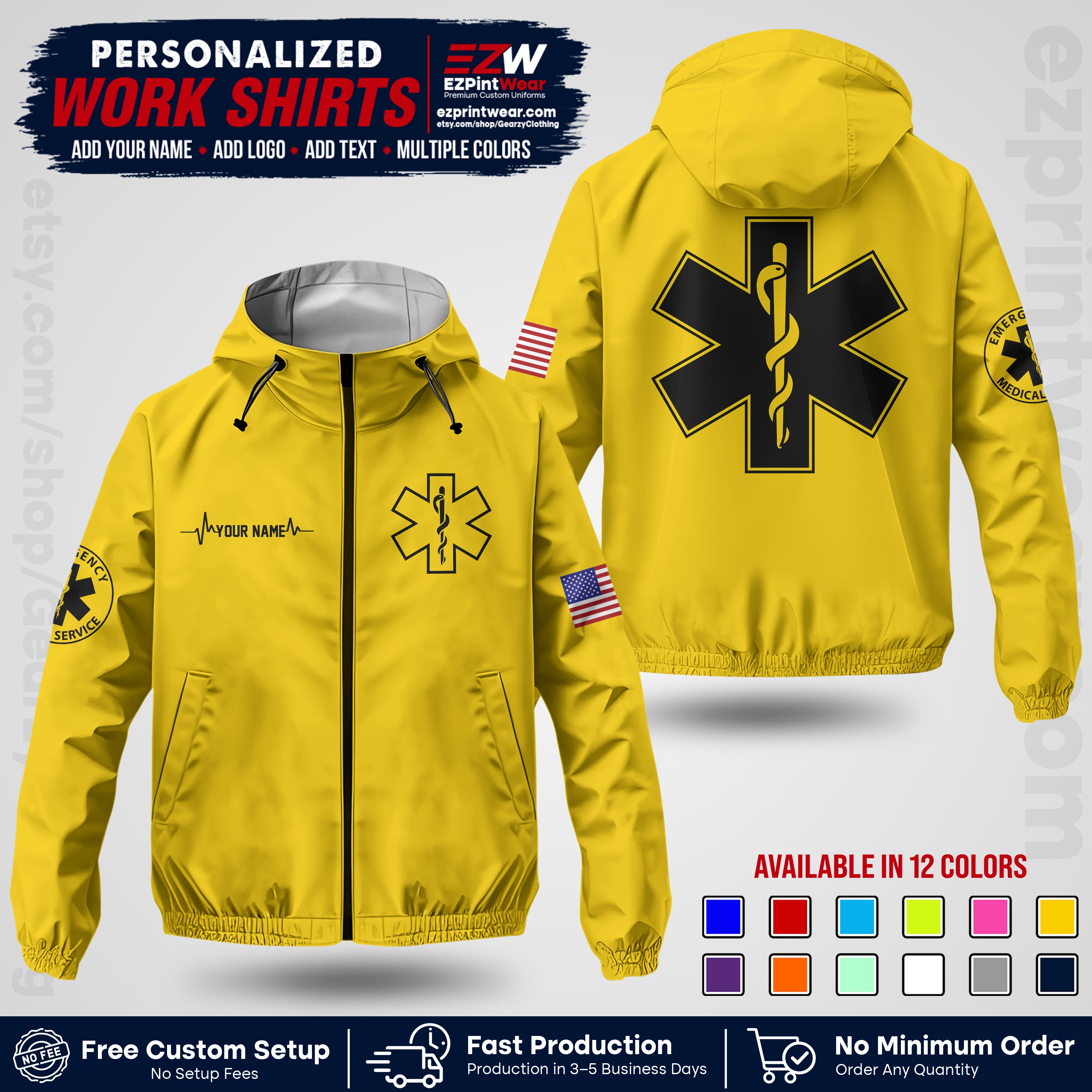 Custom EMS Windbreaker Jacket with Name, Logo & Text | EMS Team Uniform | EMS Apparel EMSJK 04