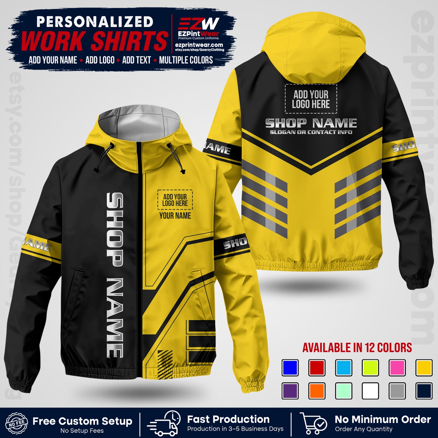 Custom Windbreaker Jacket with Name, Logo & Text, All Over Print Company Workwear, Employee Uniform WBJK11