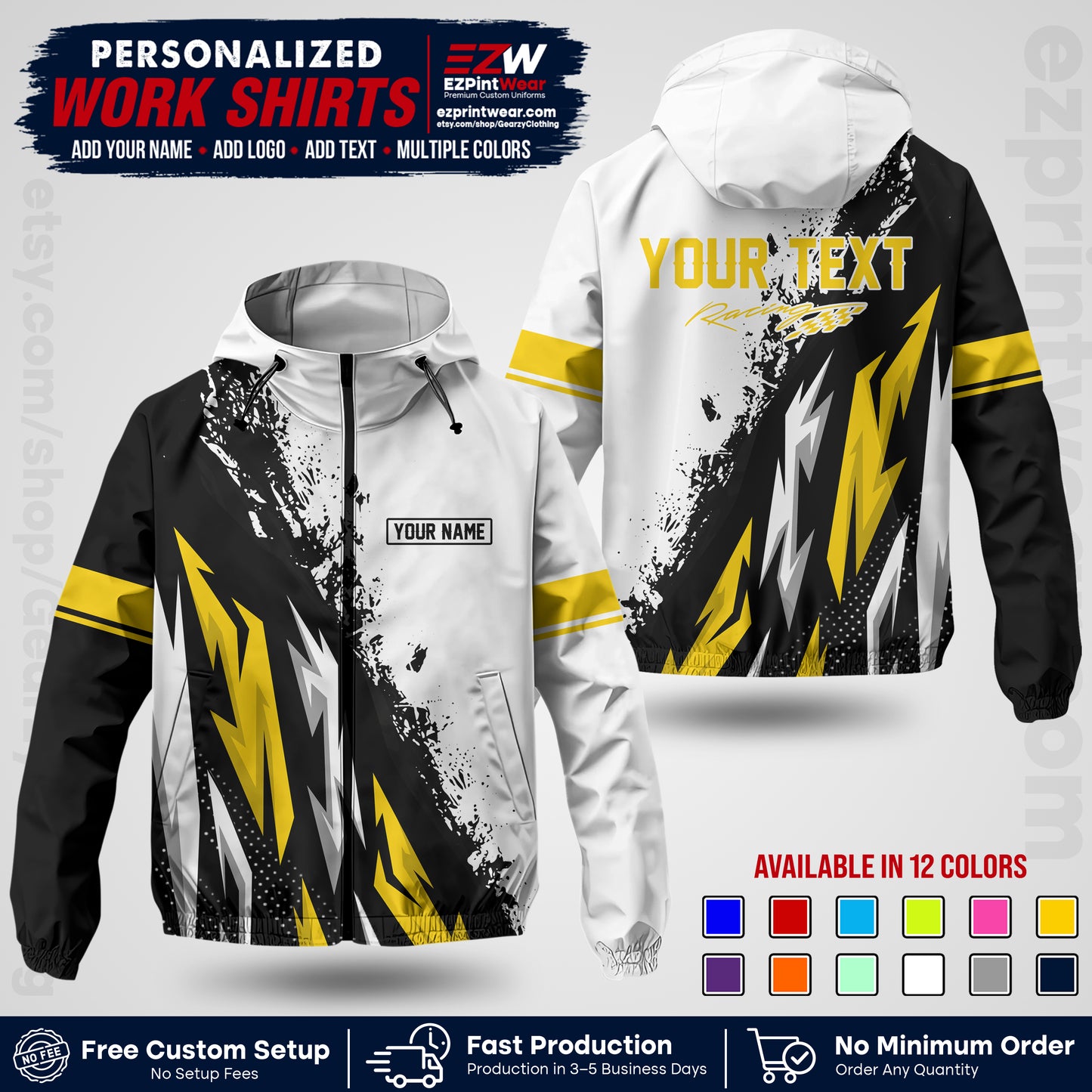 Custom Racing Windbreaker Jacket with Name, Logo & Text | Race Team Uniform | Motorsport Apparel RCJK08