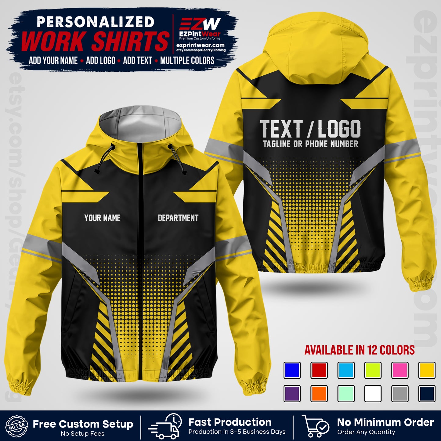 Custom Windbreaker Jacket with Name, Logo & Text, All Over Print Company Workwear, Employee Uniform WBJK01