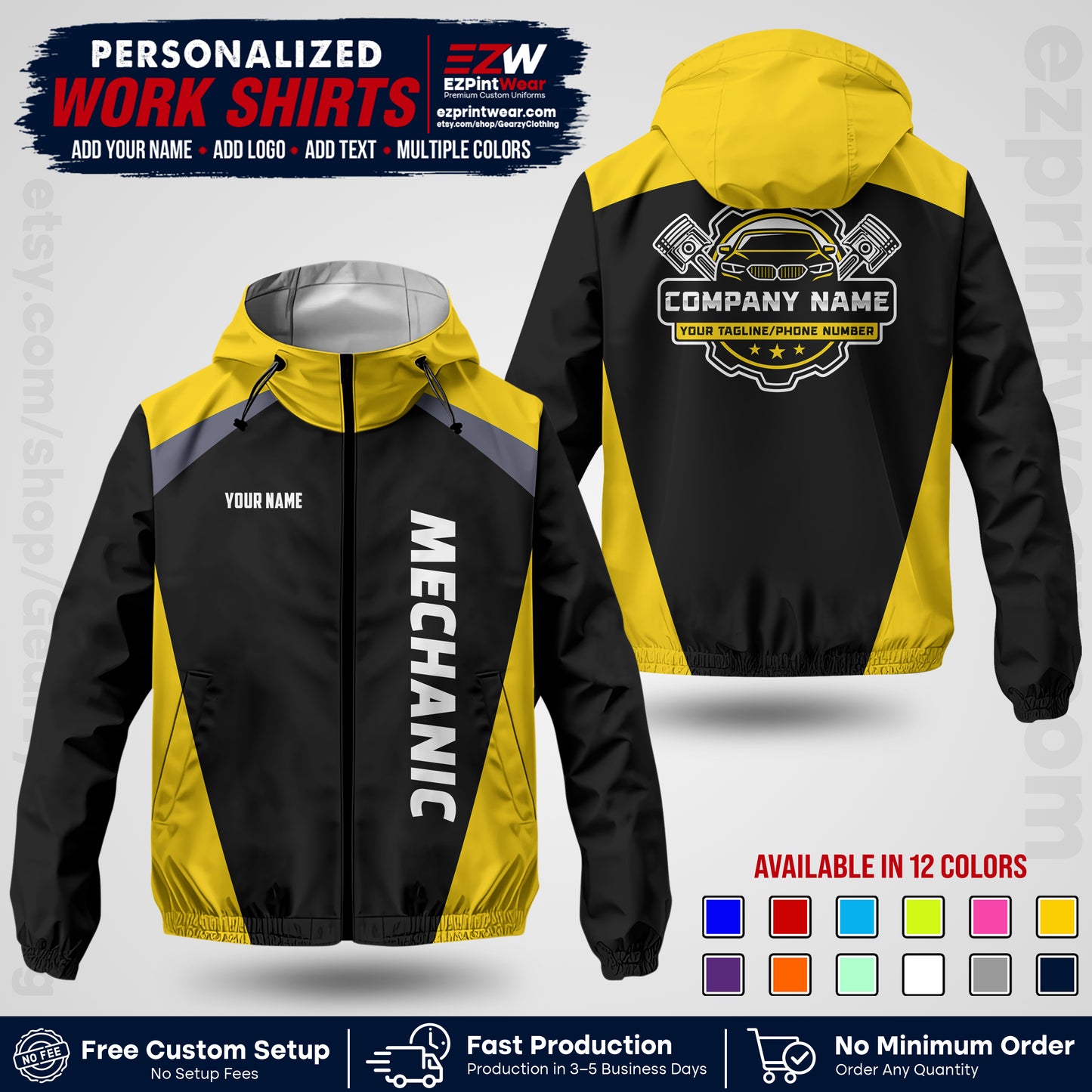 Custom Mechanic Work Shirt with Name, Logo & Text | Auto Shop Uniform | Company Workwear | Employee Uniform MCNJK02