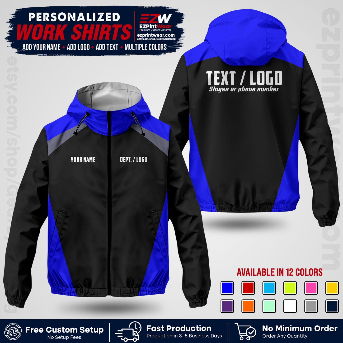 Custom Windbreaker Jacket with Name, Logo & Text, All Over Print Company Workwear, Employee Uniform WBJK03