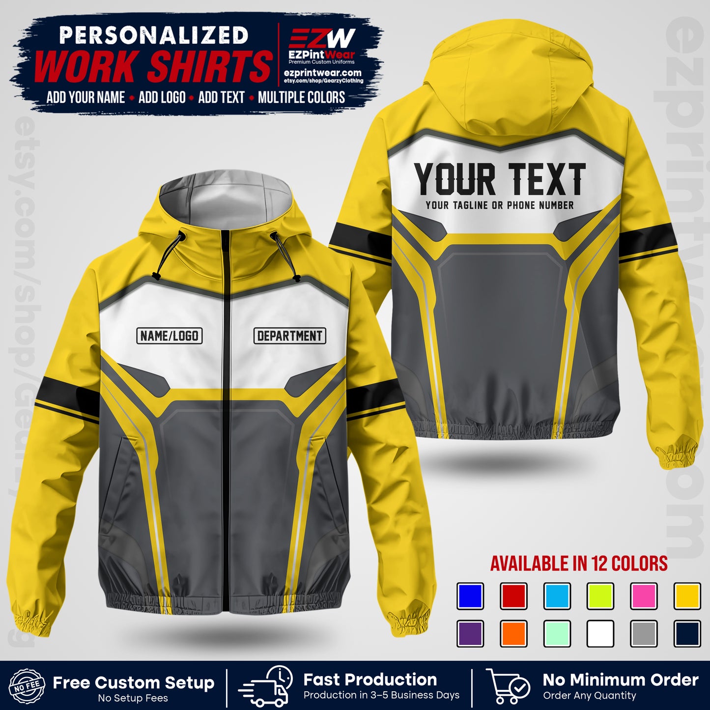 Custom Windbreaker Jacket with Name, Logo & Text, All Over Print Company Workwear, Employee Uniform WBJK06