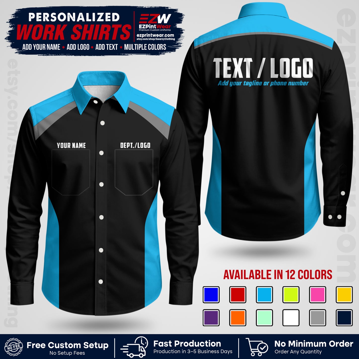 Custom All Over Print Work Uniform Shirt with Name, Logo & Text | Custom Hawaiian Shirt | Company Shirt | Employee Uniform UNF04
