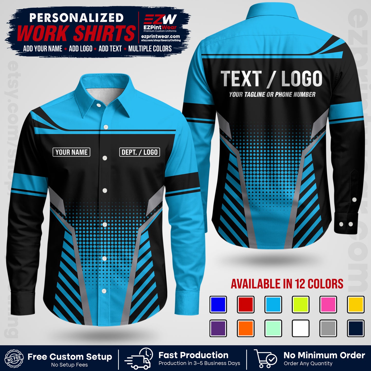Custom All Over Print Work Uniform Shirt with Name, Logo & Text | Custom Hawaiian Shirt | Company Shirt | Employee Uniform UNF08