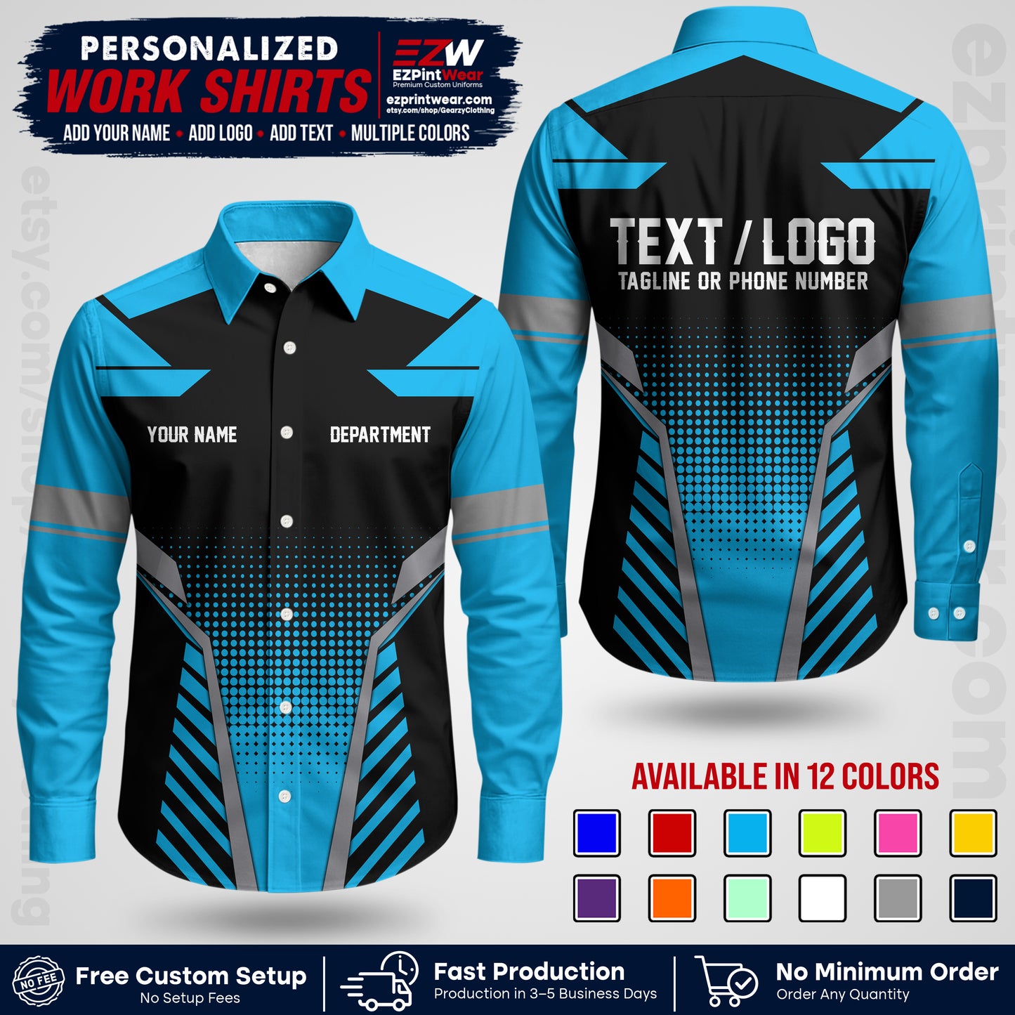 Custom All Over Print Work Uniform Shirt with Name, Logo & Text | Custom Hawaiian Shirt | Company Shirt | Employee Uniform UNF06