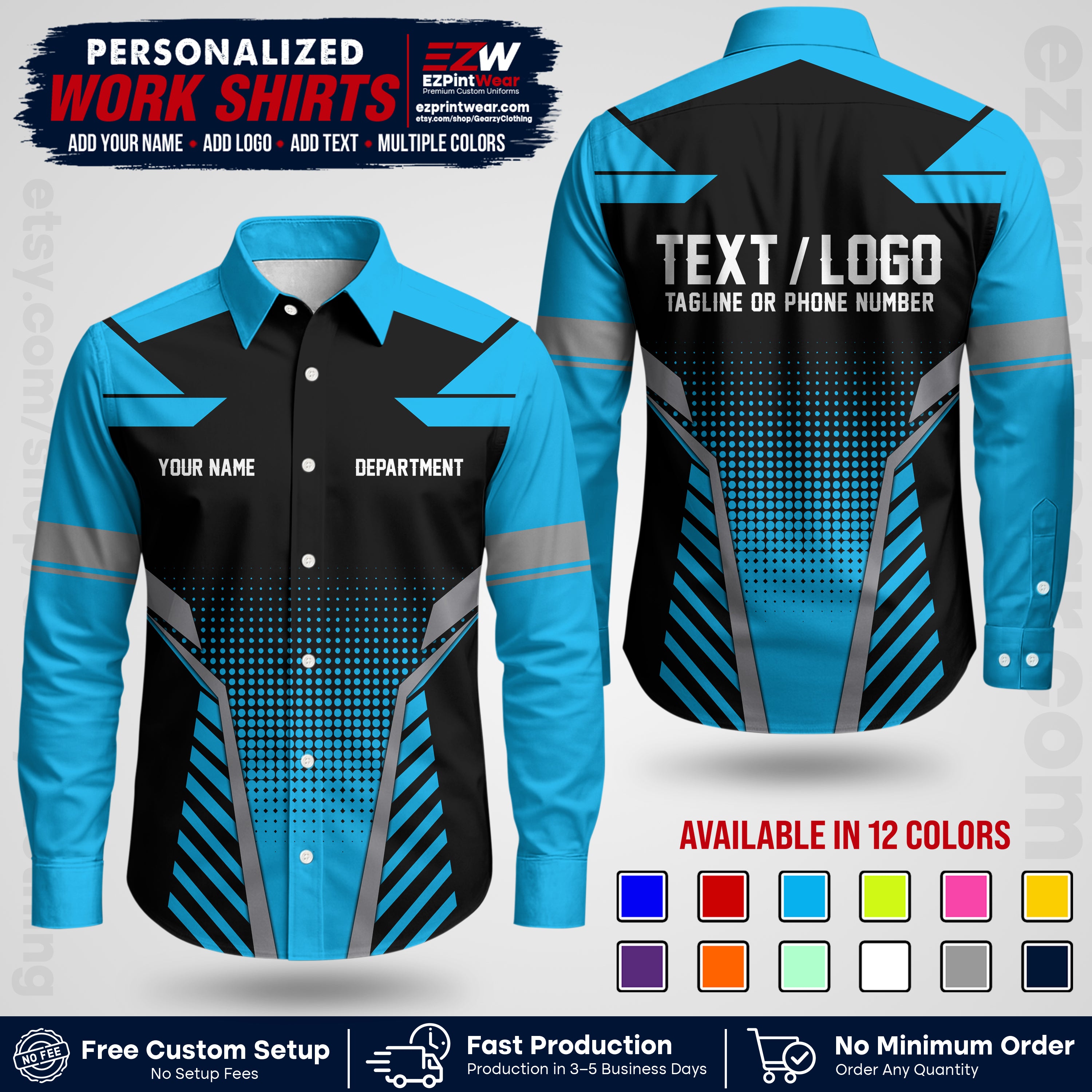 Custom All Over Print Work Uniform Shirt with Name, Logo & Text | Custom Hawaiian Shirt | Company Shirt | Employee Uniform UNF06
