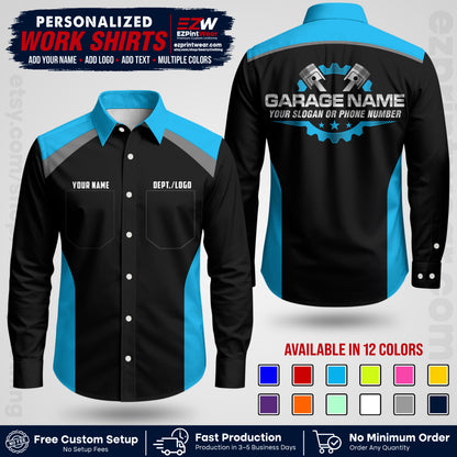 Custom Mechanic Work Shirt with Name, Logo & Text | Auto Shop Uniform | Workwear MCN 06