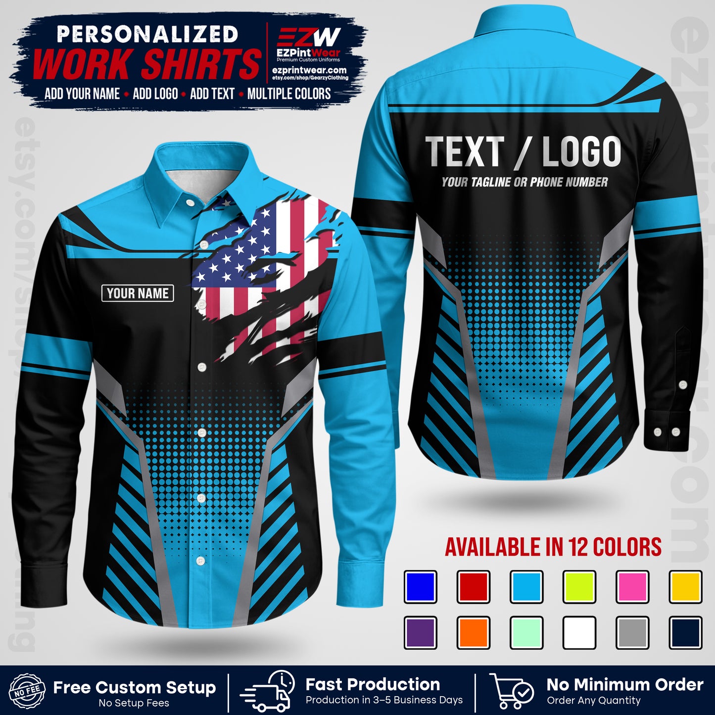 Custom All Over Print Work Uniform Shirt with Name, Logo & Text | Custom Hawaiian Shirt | Company Shirt | Employee Uniform UNF07