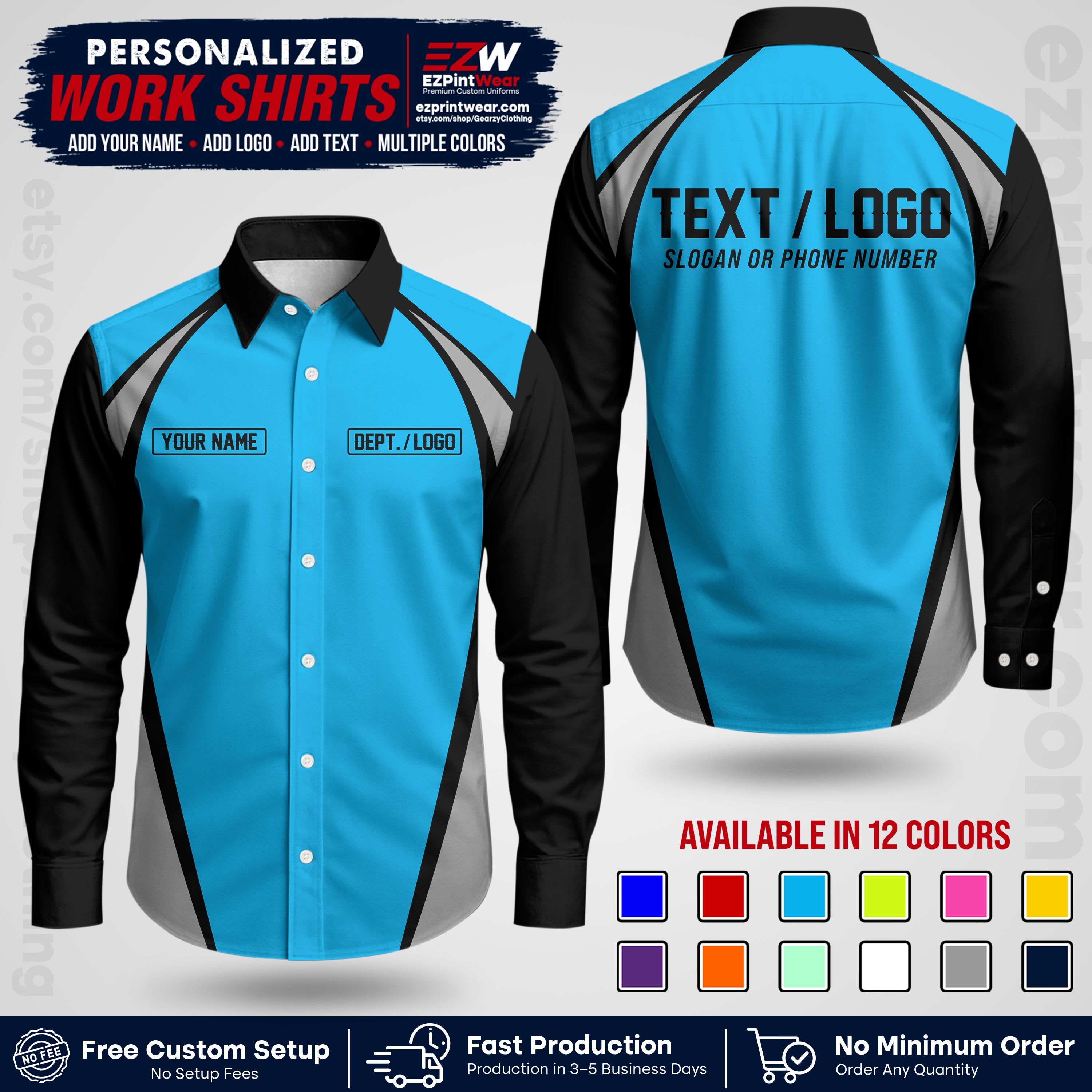 Custom All Over Print Work Uniform Shirt with Name, Logo & Text | Custom Hawaiian Shirt | Company Shirt | Employee Uniform UNF20