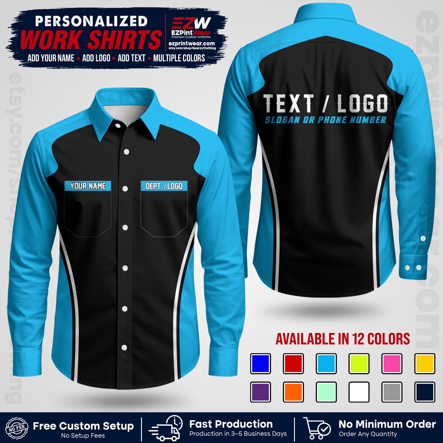 Custom All Over Print Work Uniform Shirt with Name, Logo & Text | Custom Hawaiian Shirt | Company Shirt | Employee Uniform UNF16