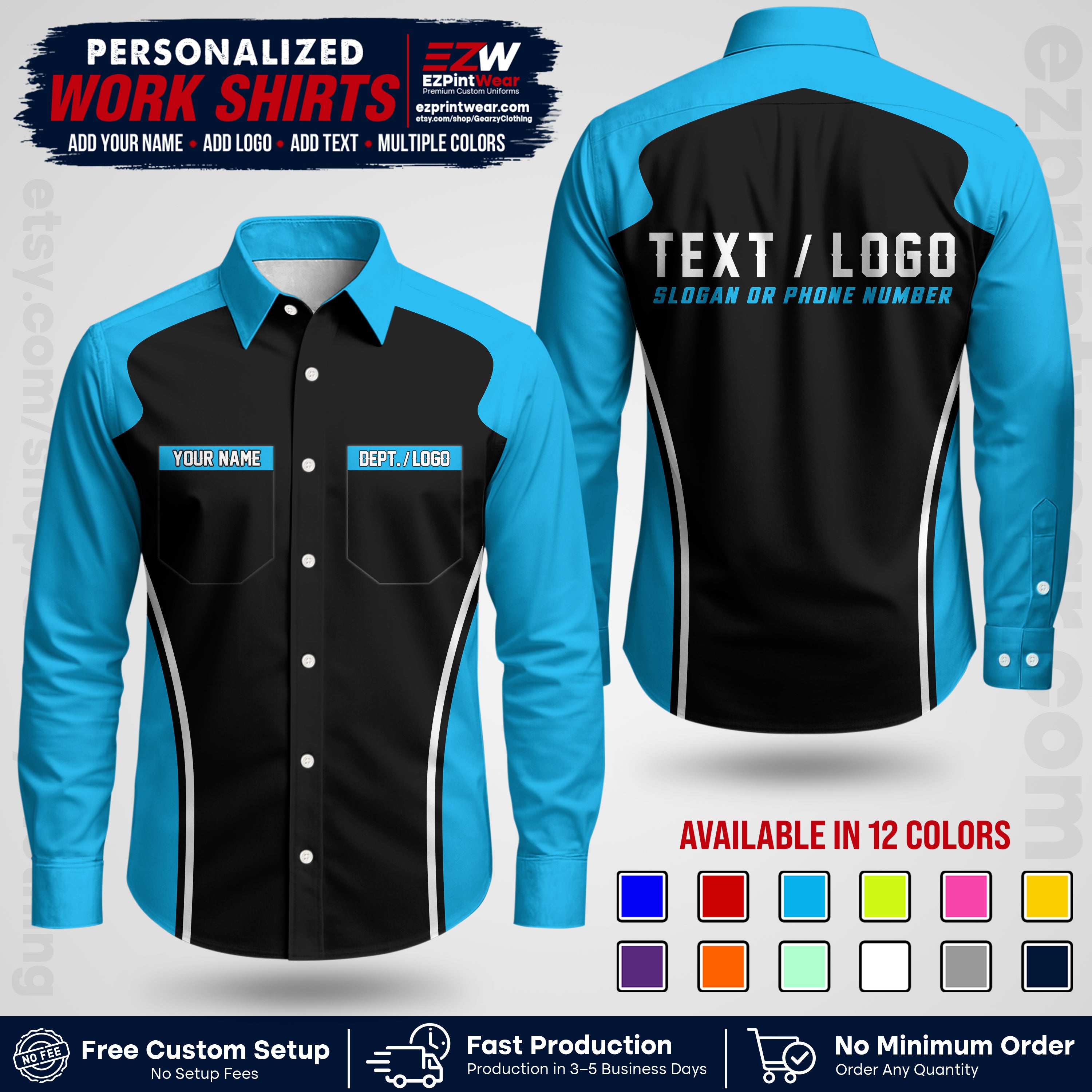 Custom All Over Print Work Uniform Shirt with Name, Logo & Text | Custom Hawaiian Shirt | Company Shirt | Employee Uniform UNF16