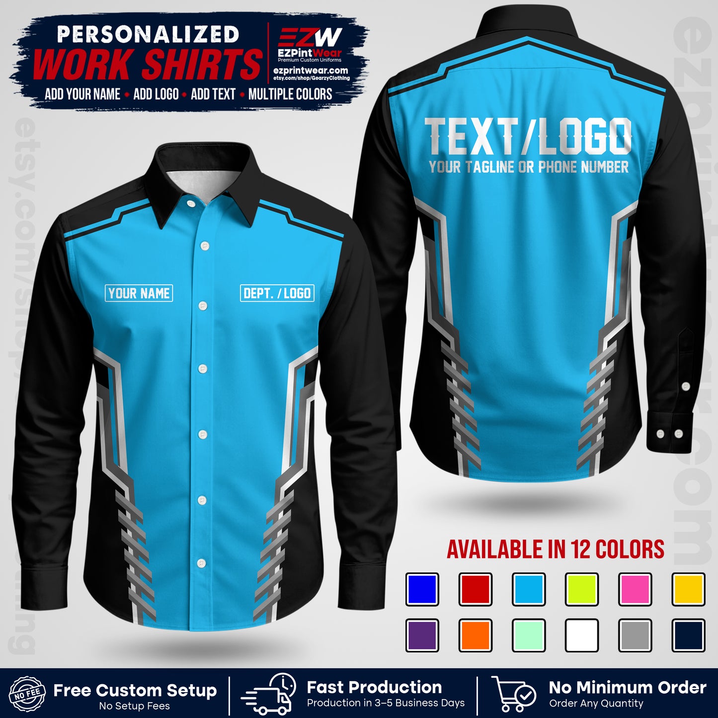 Custom All Over Print Work Uniform Shirt with Name, Logo & Text | Custom Hawaiian Shirt | Company Shirt | Employee Uniform UNF15