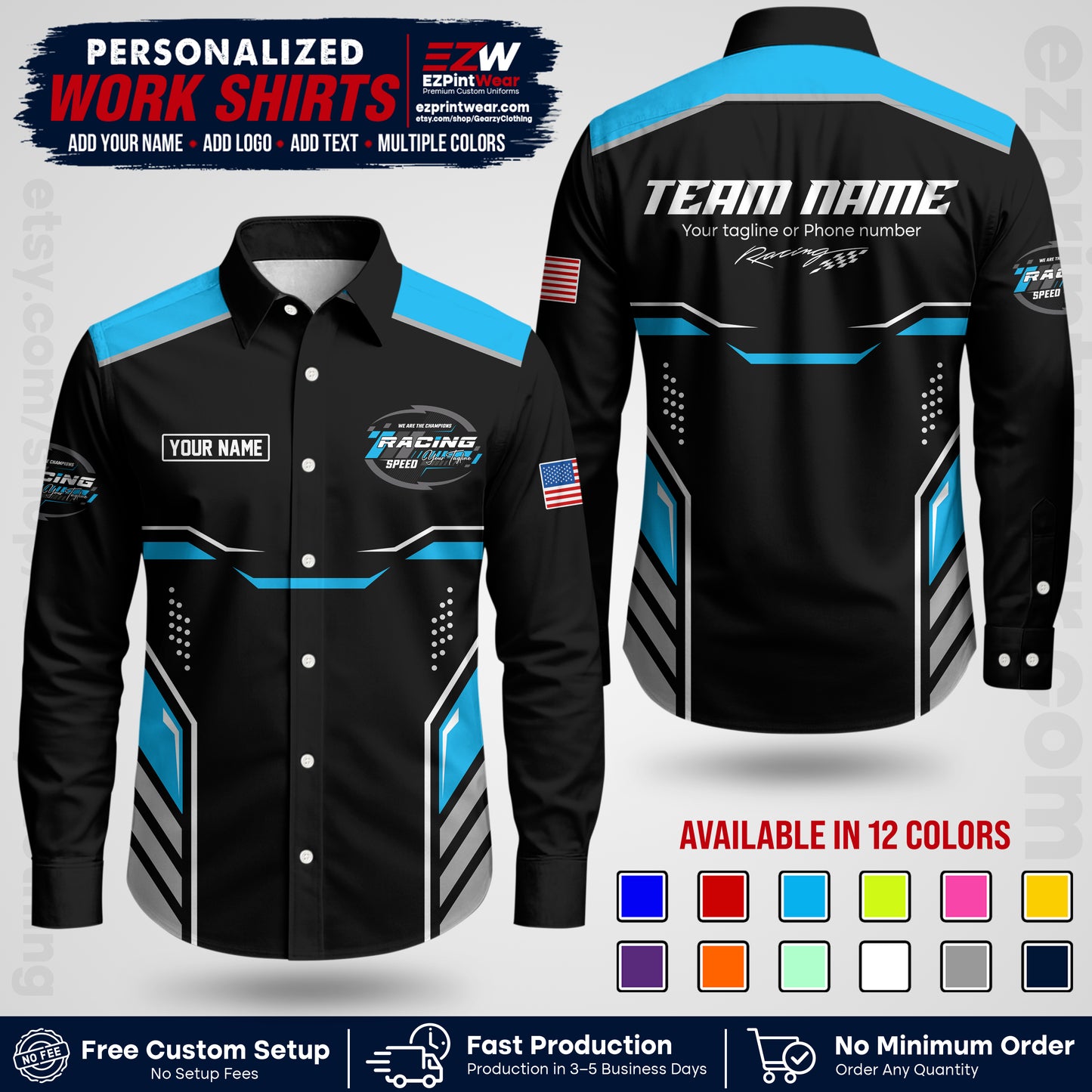 Custom Racing Shirt with Name, Logo & Text | Race Team Uniform | Crew Apparel RC10