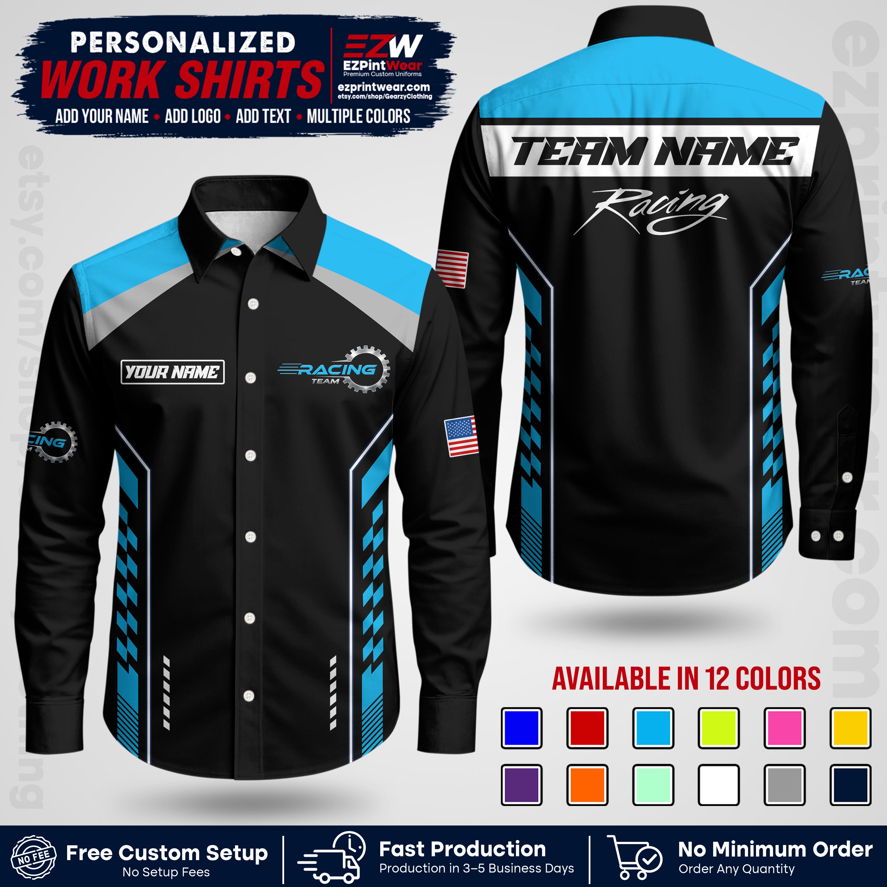 Custom Racing Shirt with Name, Logo & Text | Race Team Uniform | Crew Apparel RC13