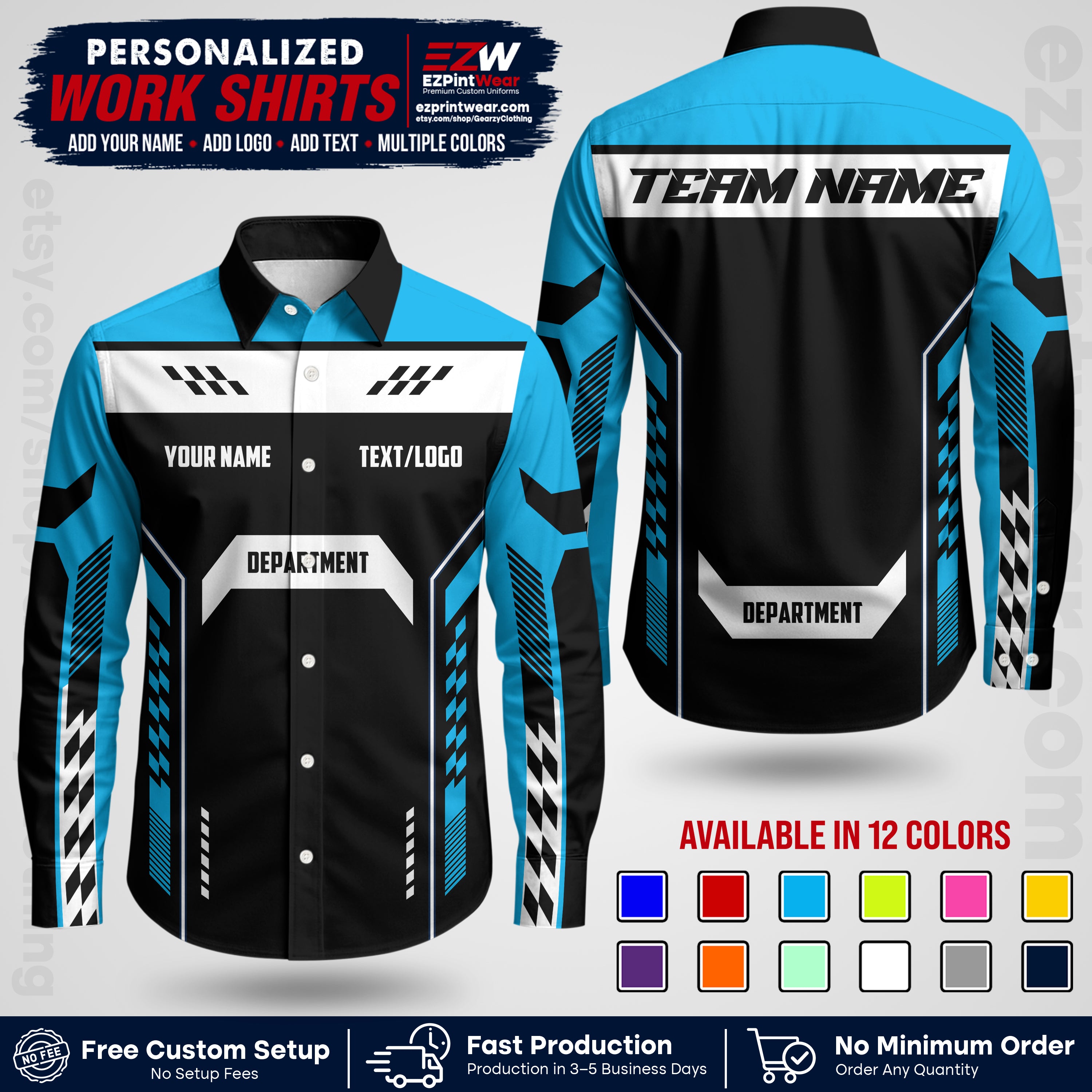 Custom All Over Print Work Uniform Shirt with Name, Logo & Text | Custom Hawaiian Shirt | Company Shirt | Employee Uniform UNF18