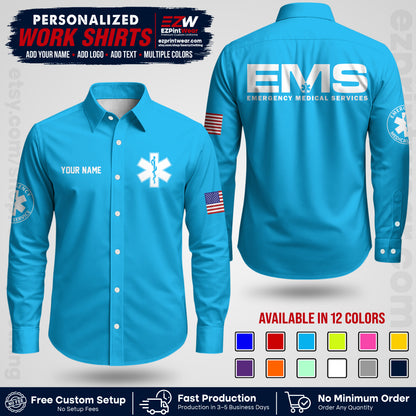 Custom EMS Shirt with Name, Logo & Text | EMS Team Uniform | First Responder Workwear EMSU01