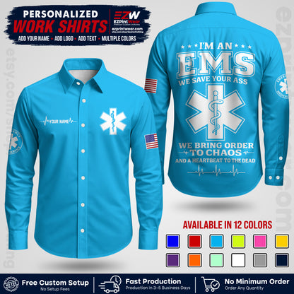 Custom EMS Shirt with Name, Logo & Text | EMS Team Uniform | First Responder Workwear EMSU05