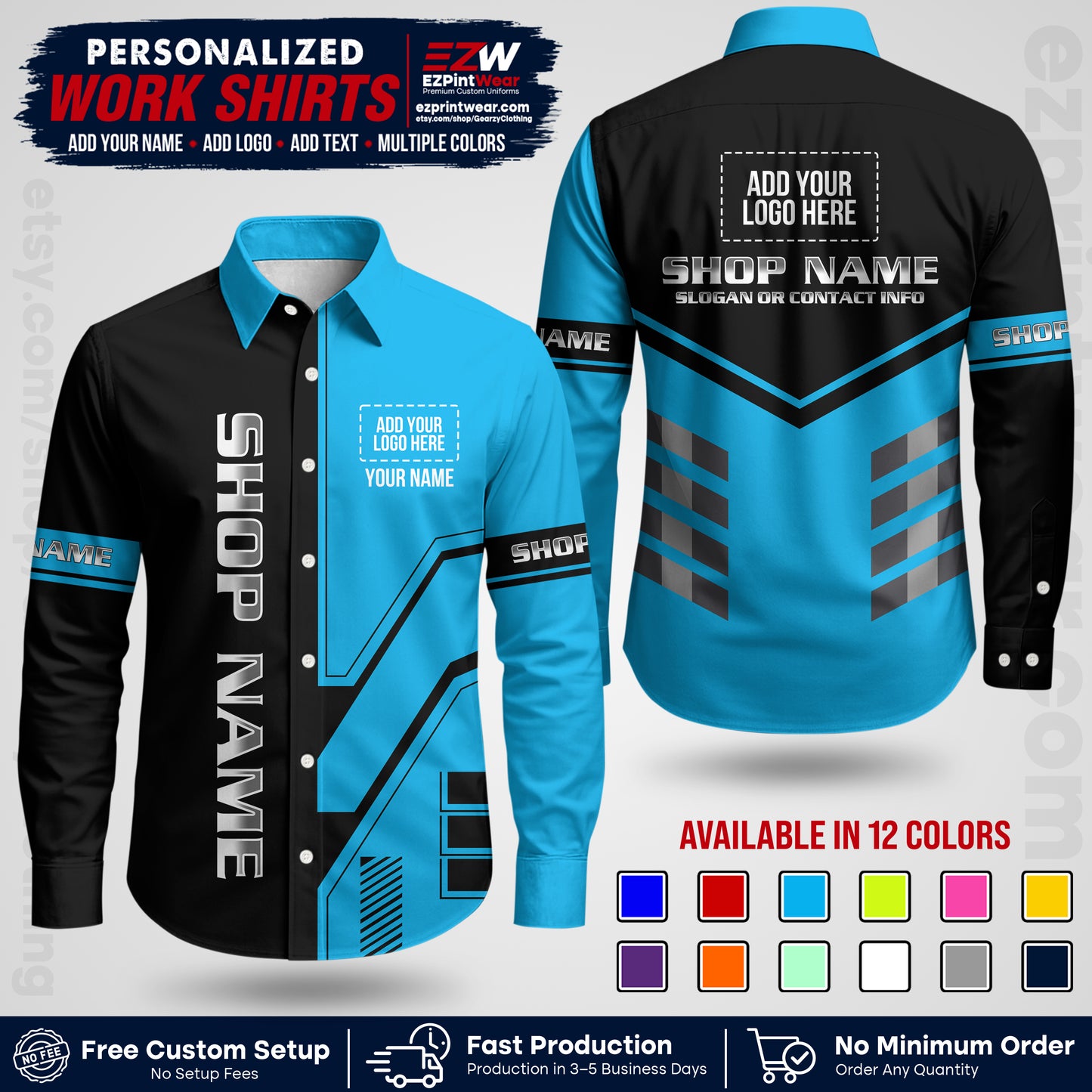 Custom All Over Print Work Uniform Shirt with Name, Logo & Text | Custom Hawaiian Shirt | Company Shirt | Employee Uniform UNF11
