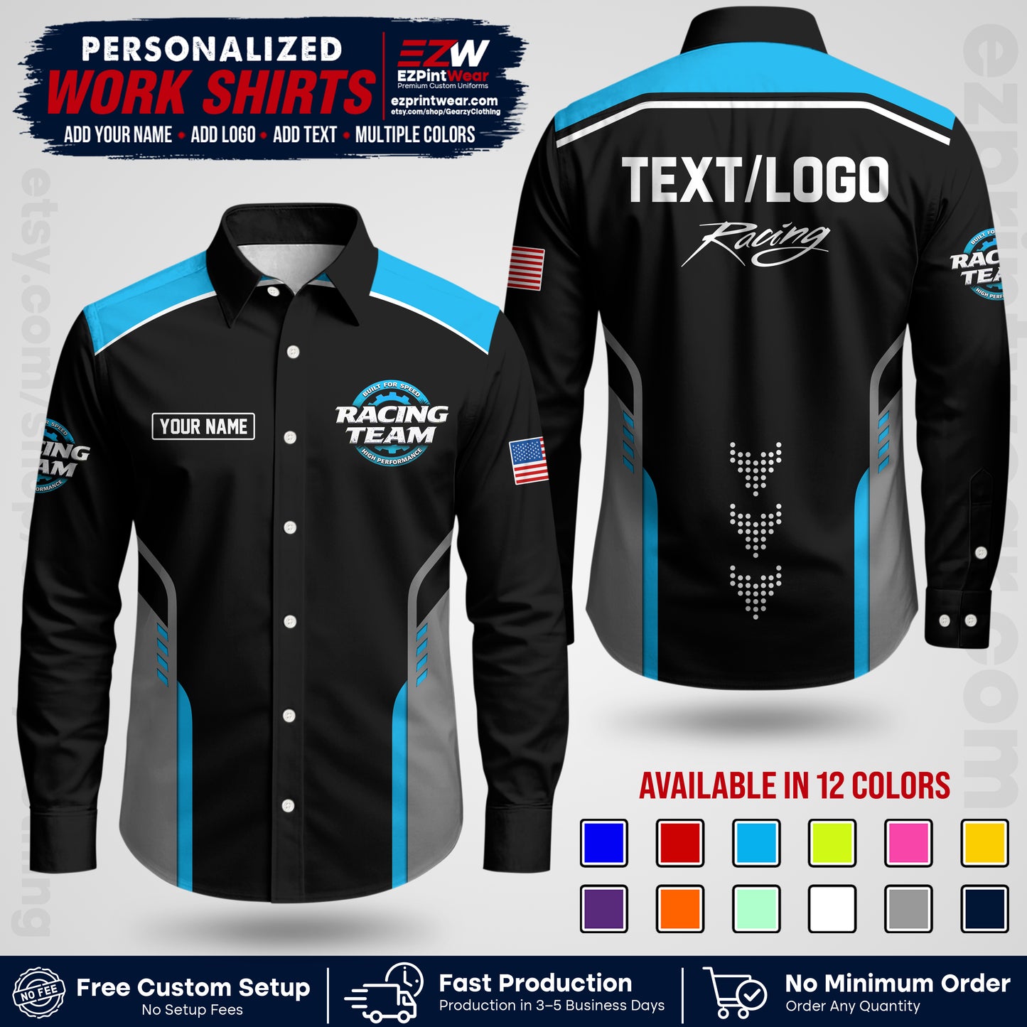 Custom Racing Shirt with Name, Logo & Text | Race Team Uniform | Crew Apparel RC09