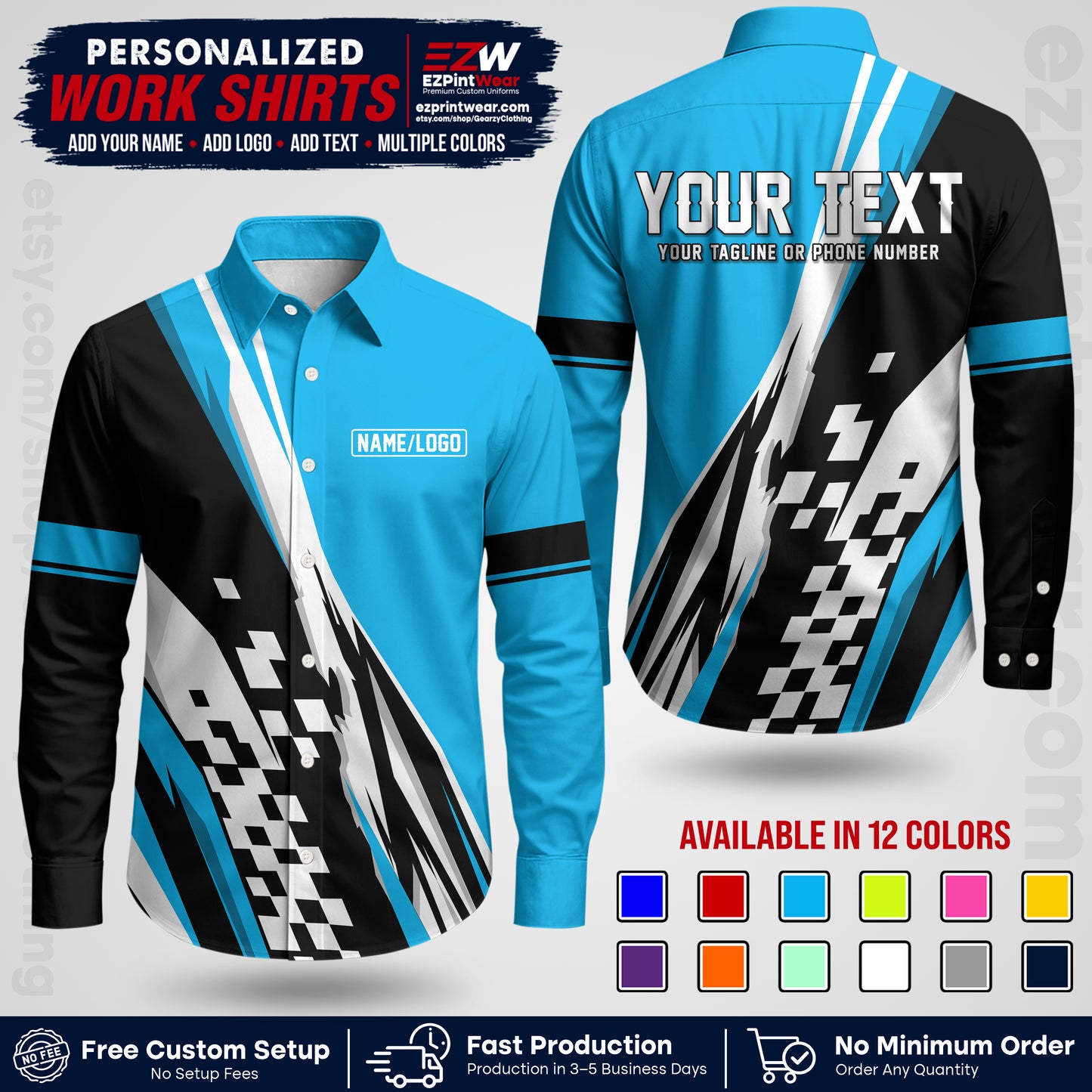 Custom Racing Shirt with Name, Logo & Text | Race Team Uniform | Crew Apparel RC04