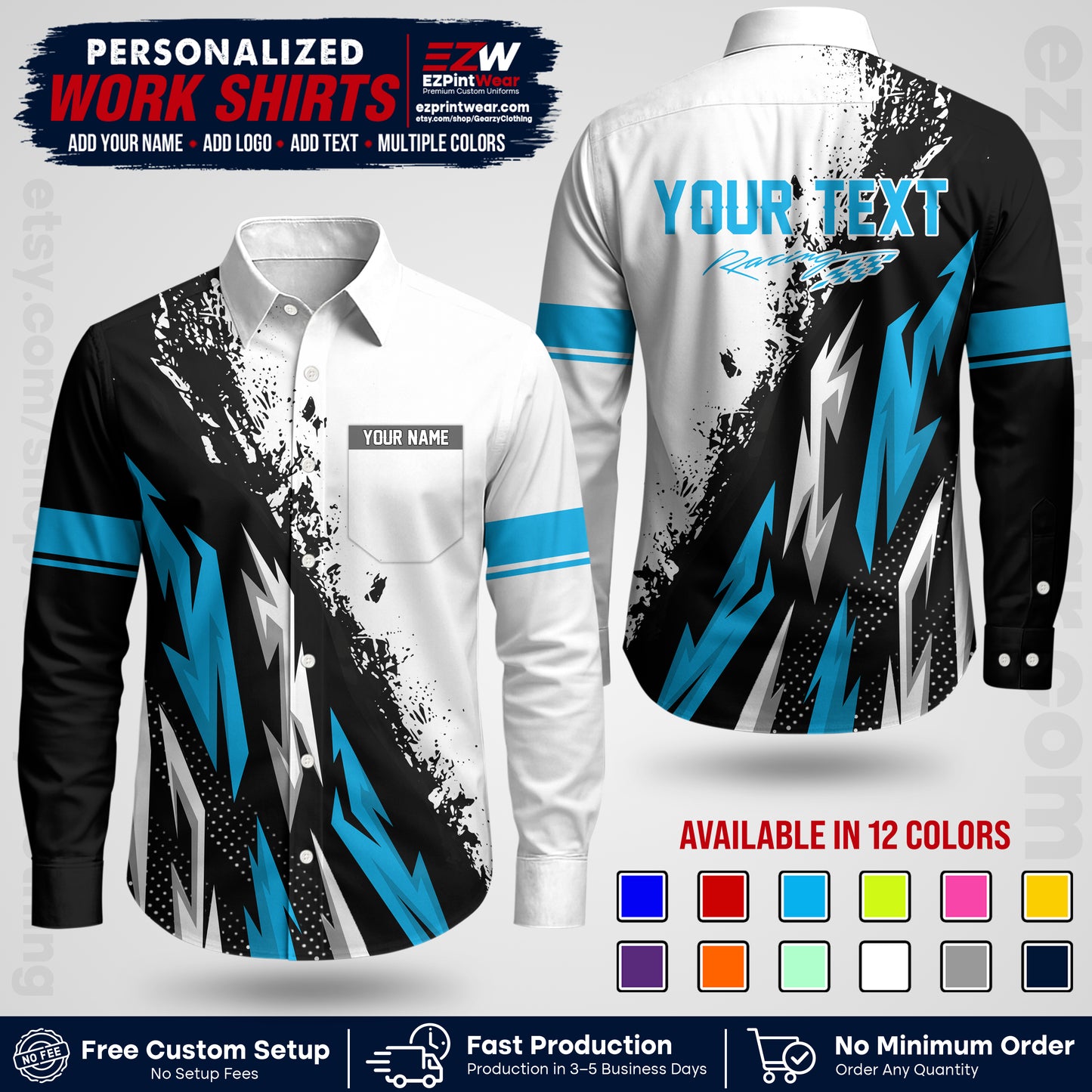 Custom Racing Shirt with Name, Logo & Text | Race Team Uniform | Crew Apparel RC08